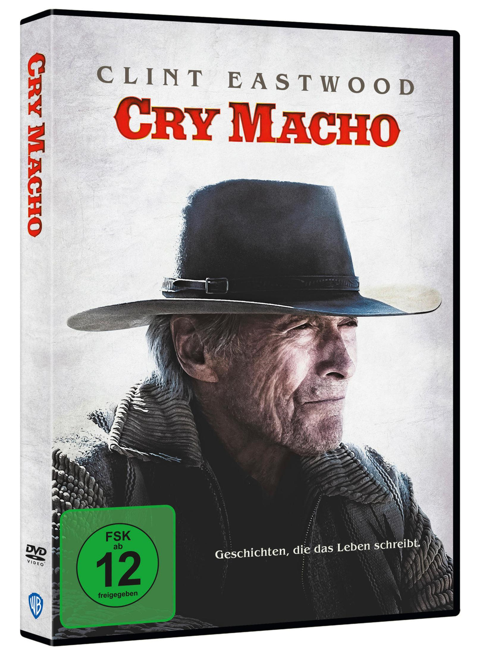 DVD-Hülle des Films Cry Macho mit Clint Eastwood in einem Hut und mit der FSK-12-Altersfreigabe.
