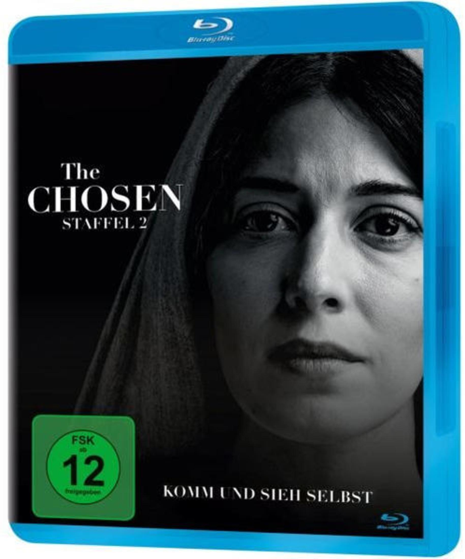 Blu-ray-Hülle von The Chosen Staffel 2 mit schwarz-weißem Porträt einer Frau und FSK 12-Logo.