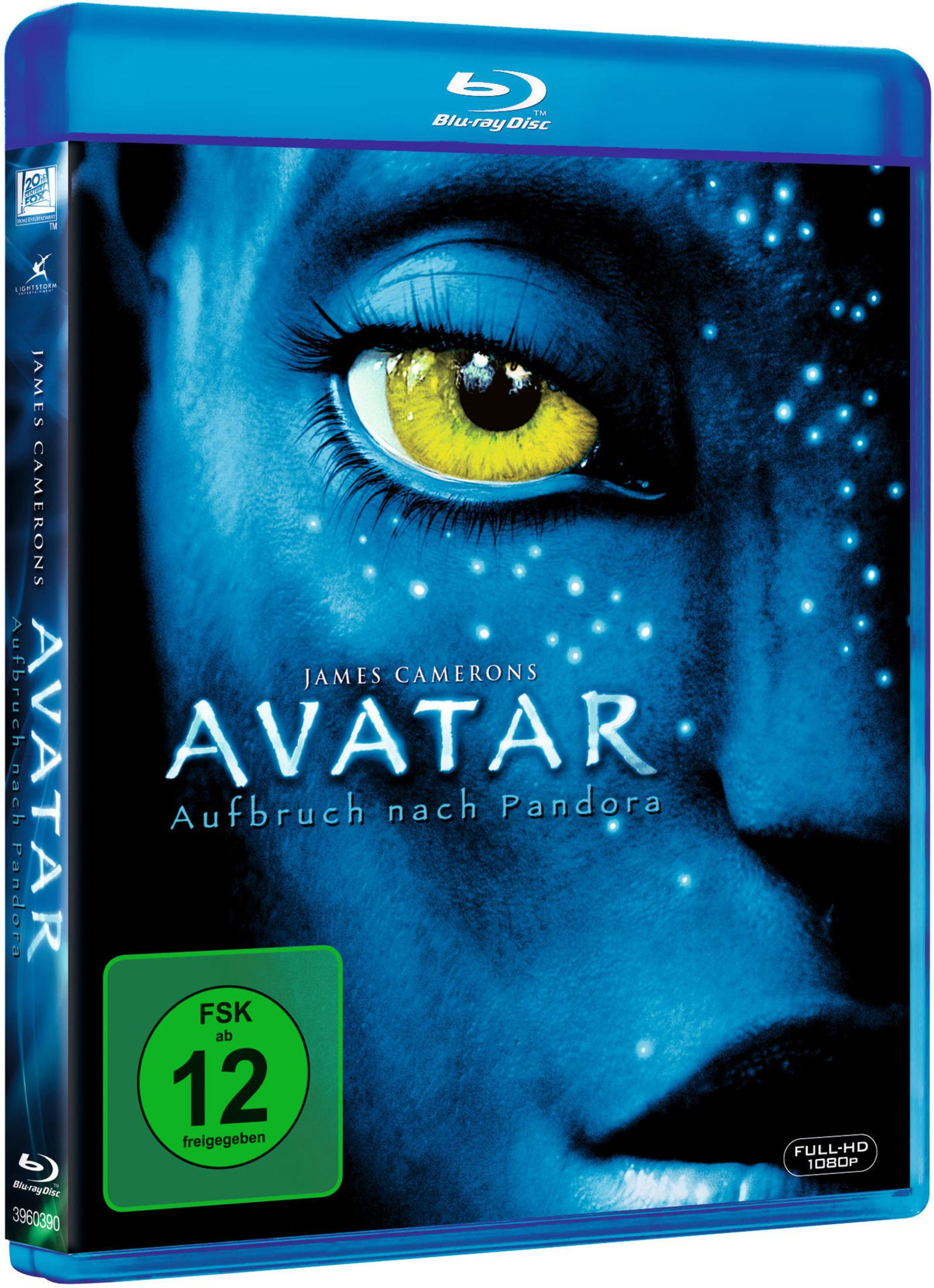 Die Avatar Blu-ray Hülle zeigt ein blaues Gesicht mit gelbem Auge und Glitzer.