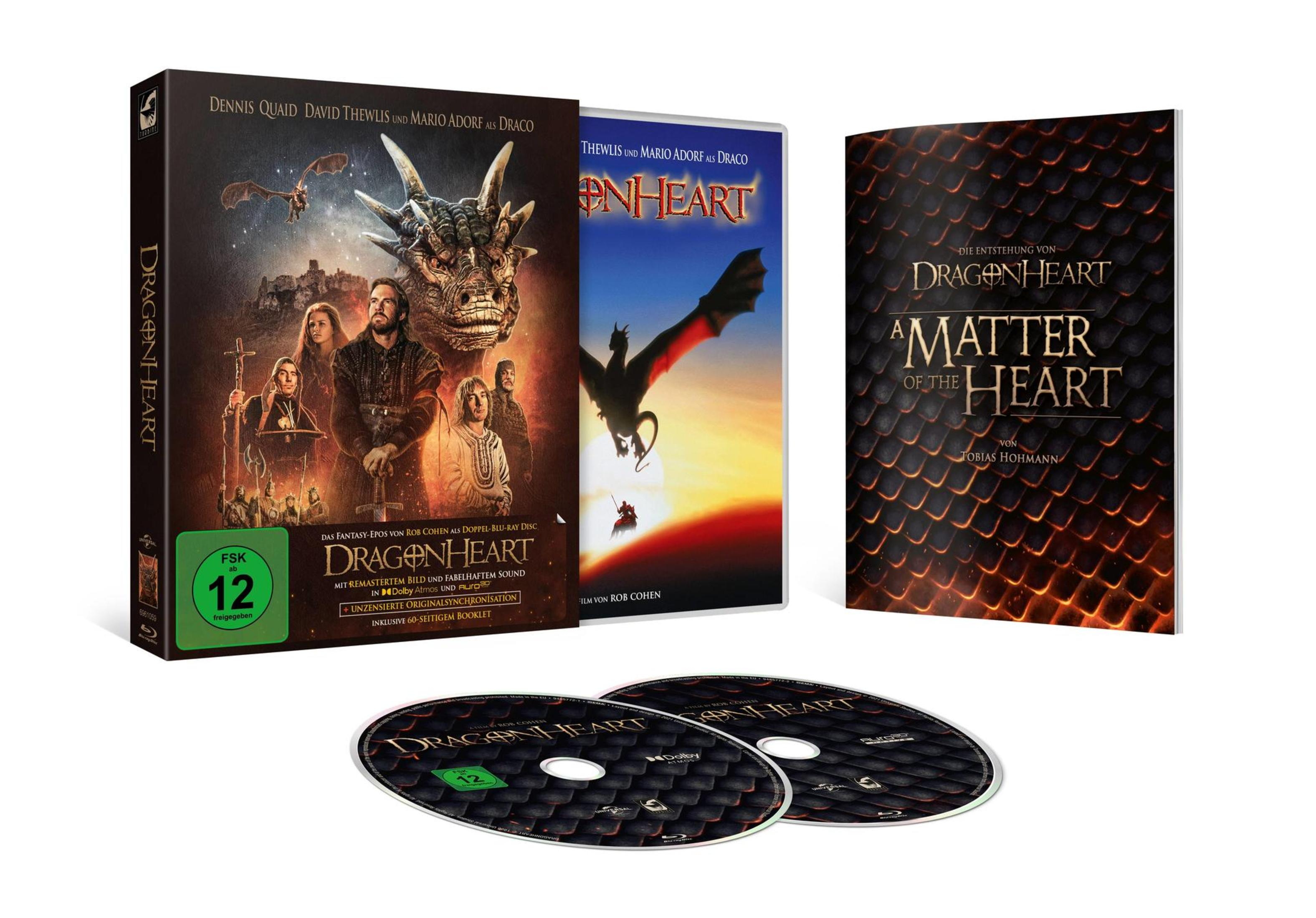 Dragonheart Blu-ray Set mit Box, Disc, Cover und einem Buch mit Drachenschuppen-Design.
