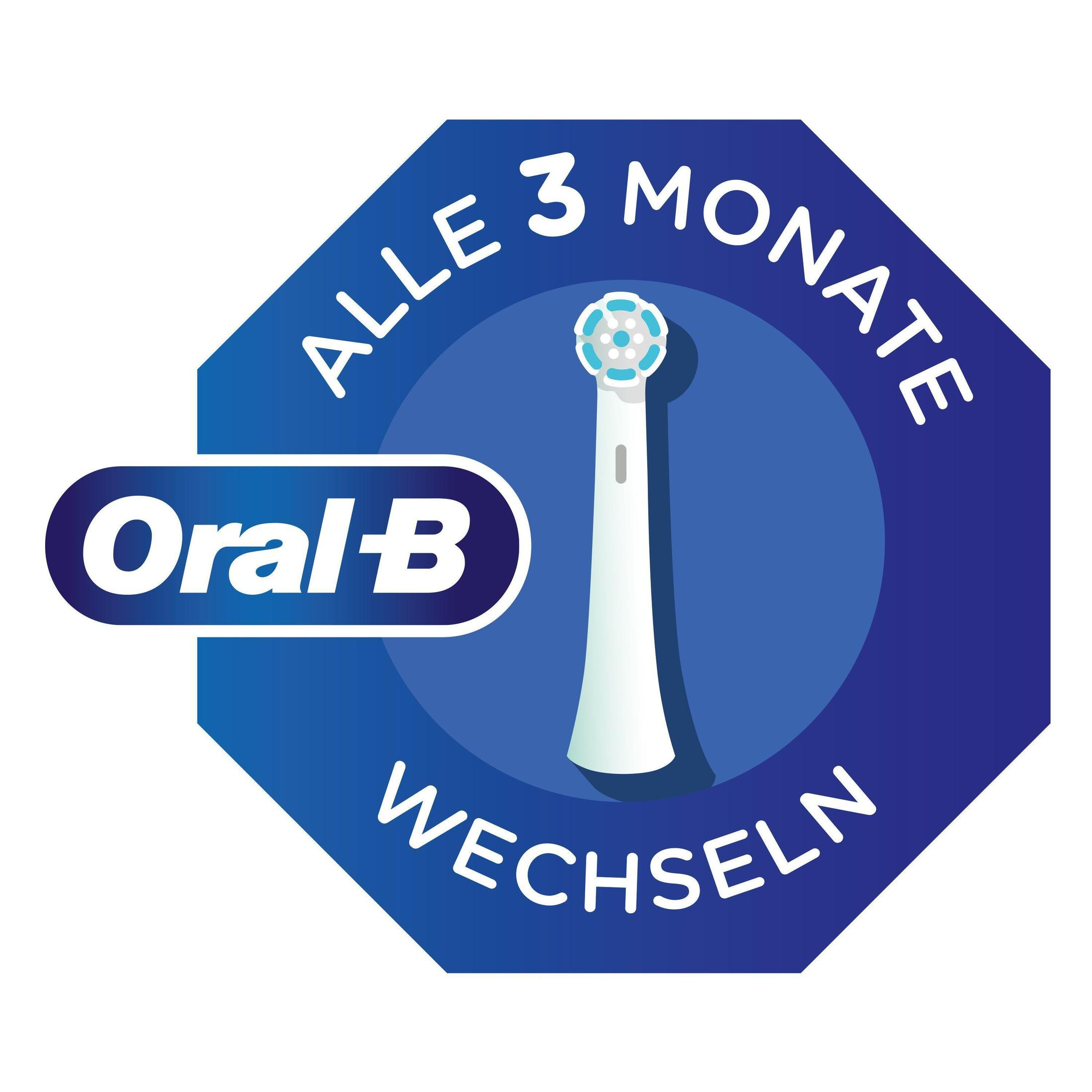 Logo głowicy szczoteczki Oral-B z tekstem „Zmień co 3 miesiące”.