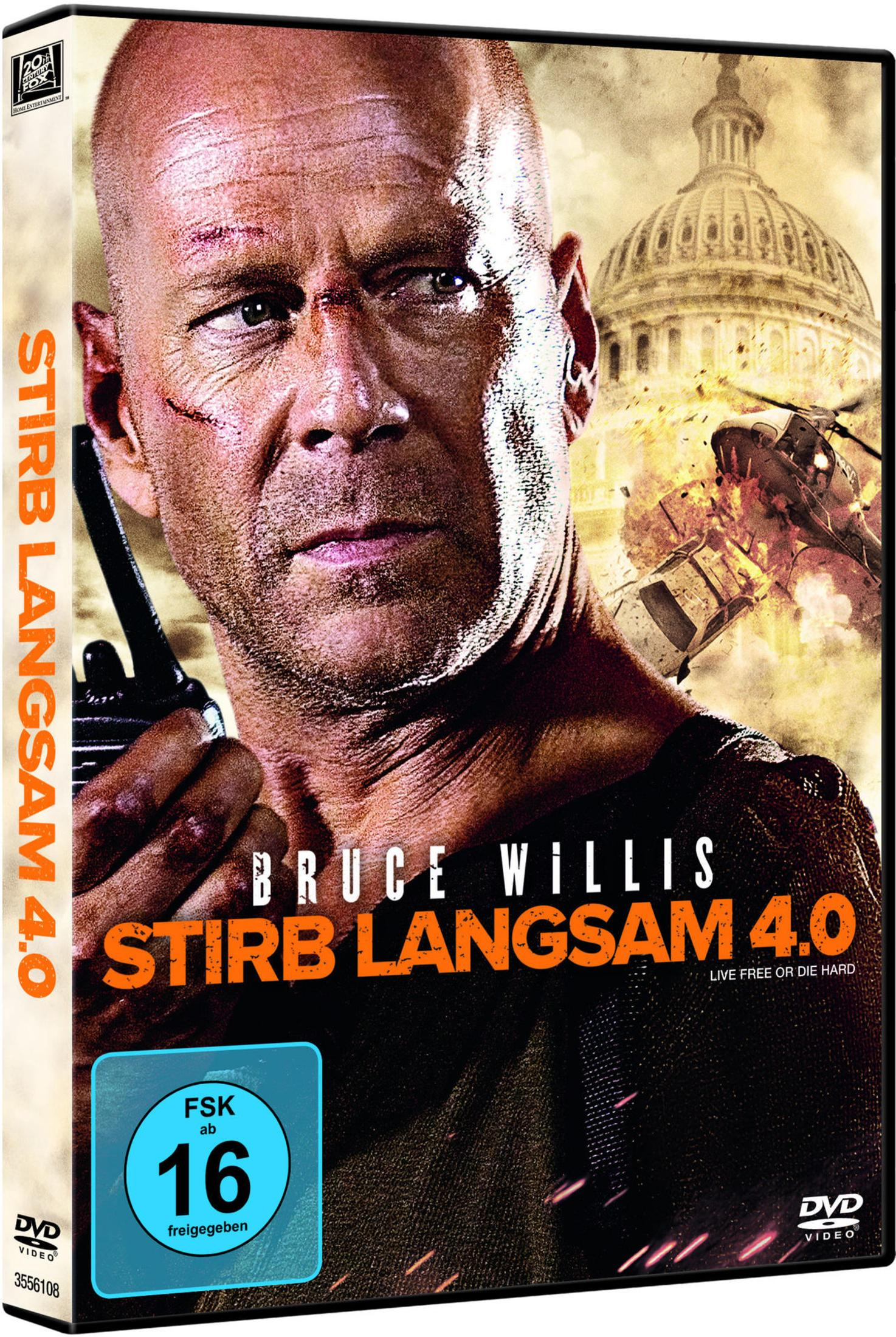 Stirb Langsam 4.0 DVD-Cover. Zeigt Bruce Willis mit einer Waffe und dem Titel.