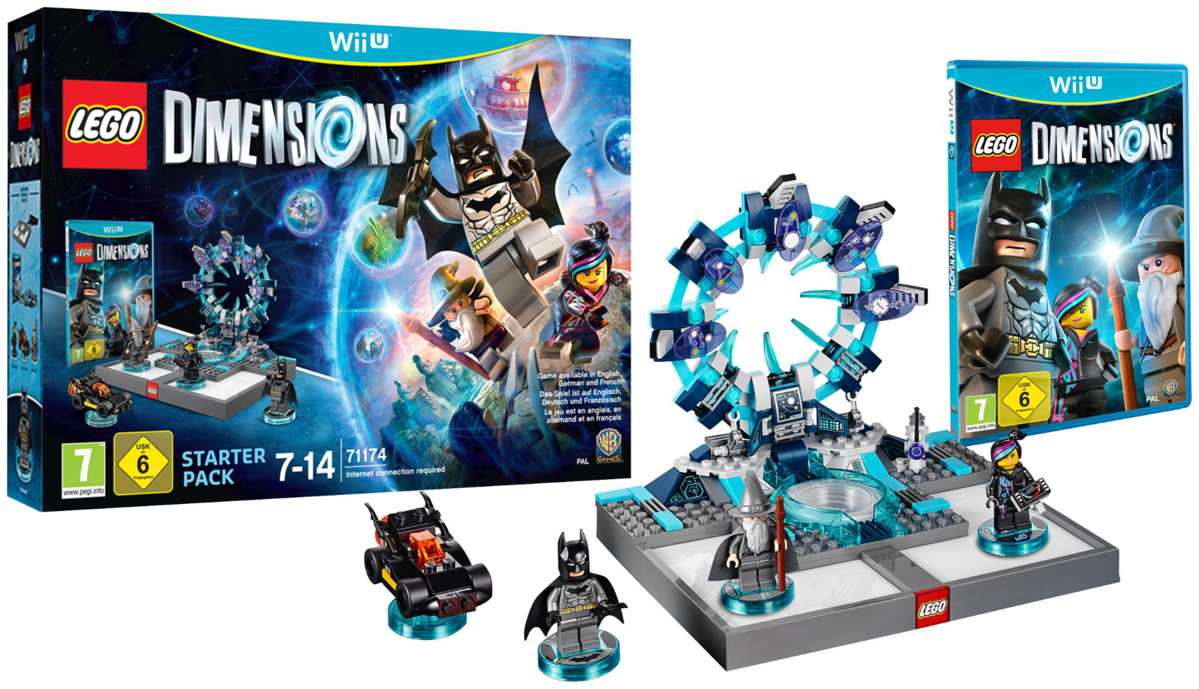 Lego Dimensions Starter Pack Box und Spielteile, mit Batman-Figuren.