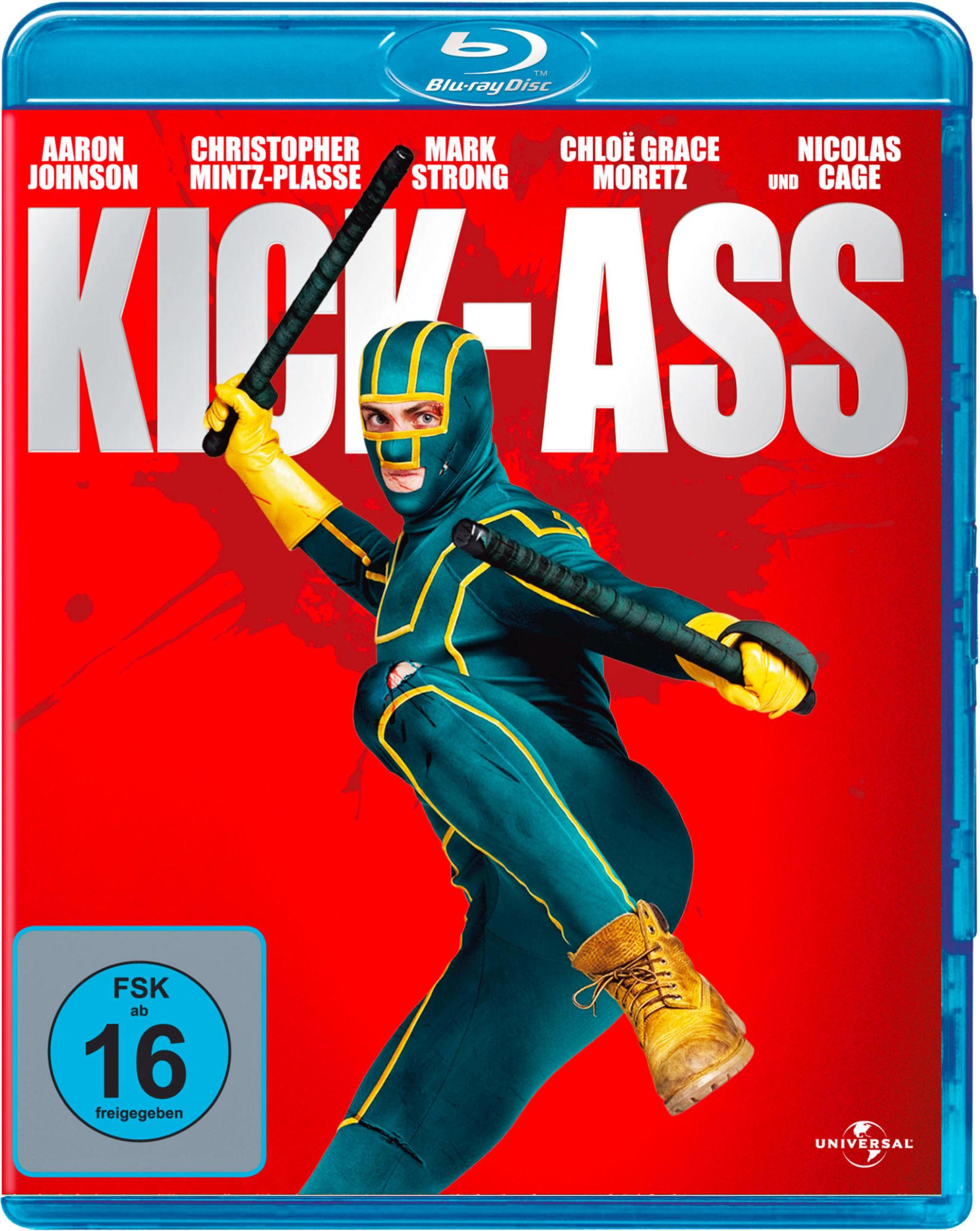 Filmcover mit einem Mann in blauem Kostüm, der Stöcke hält, und rotem Hintergrund.