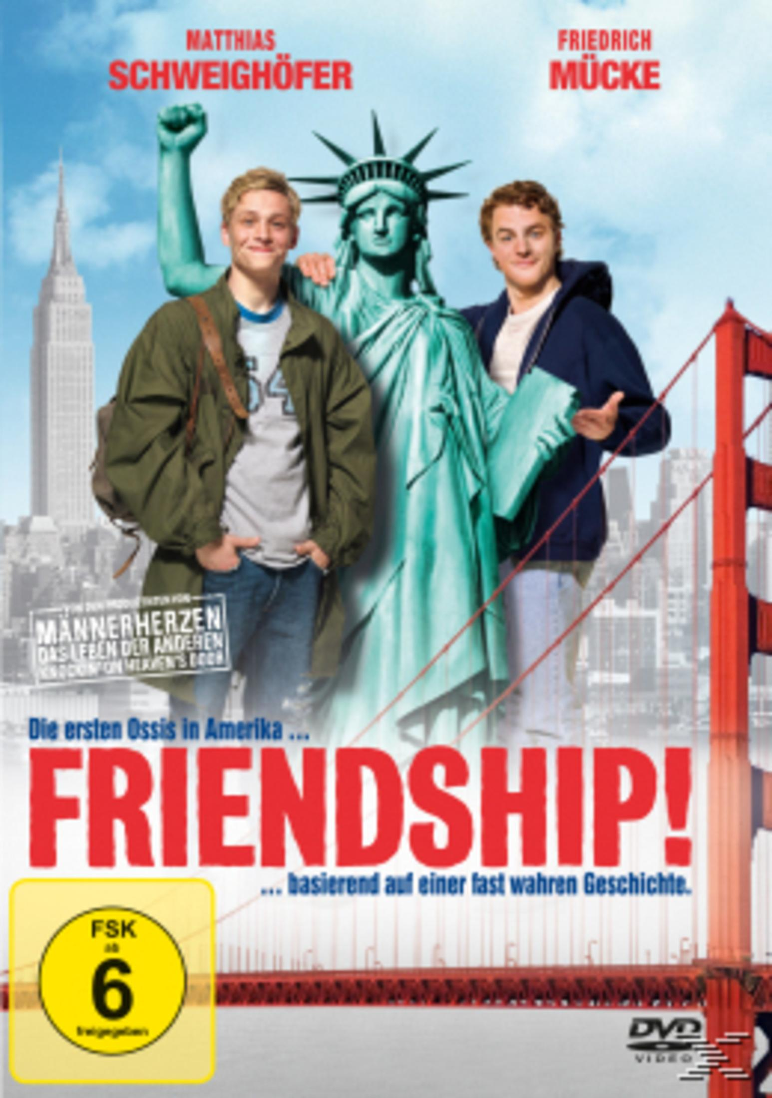 DVD-Cover mit zwei Männern und der Freiheitsstatue, Filmtitel: Friendship!