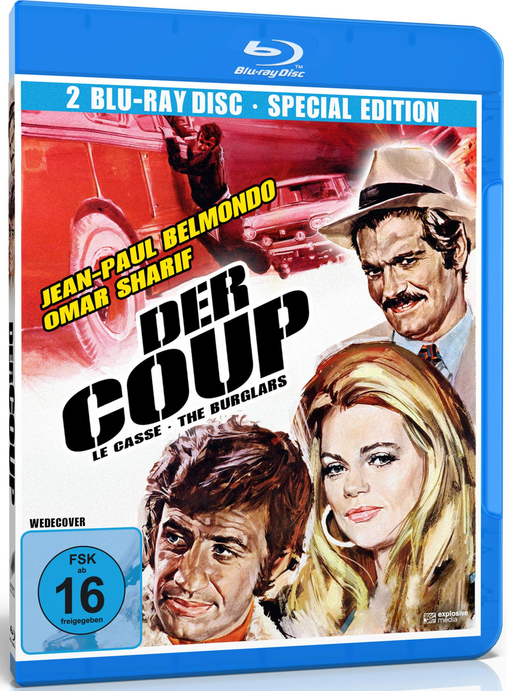 Couverture Blu-ray. Stars de cinéma sur la couverture. Le titre est Der Coup. Les couleurs sont rouge, blanc et noir.