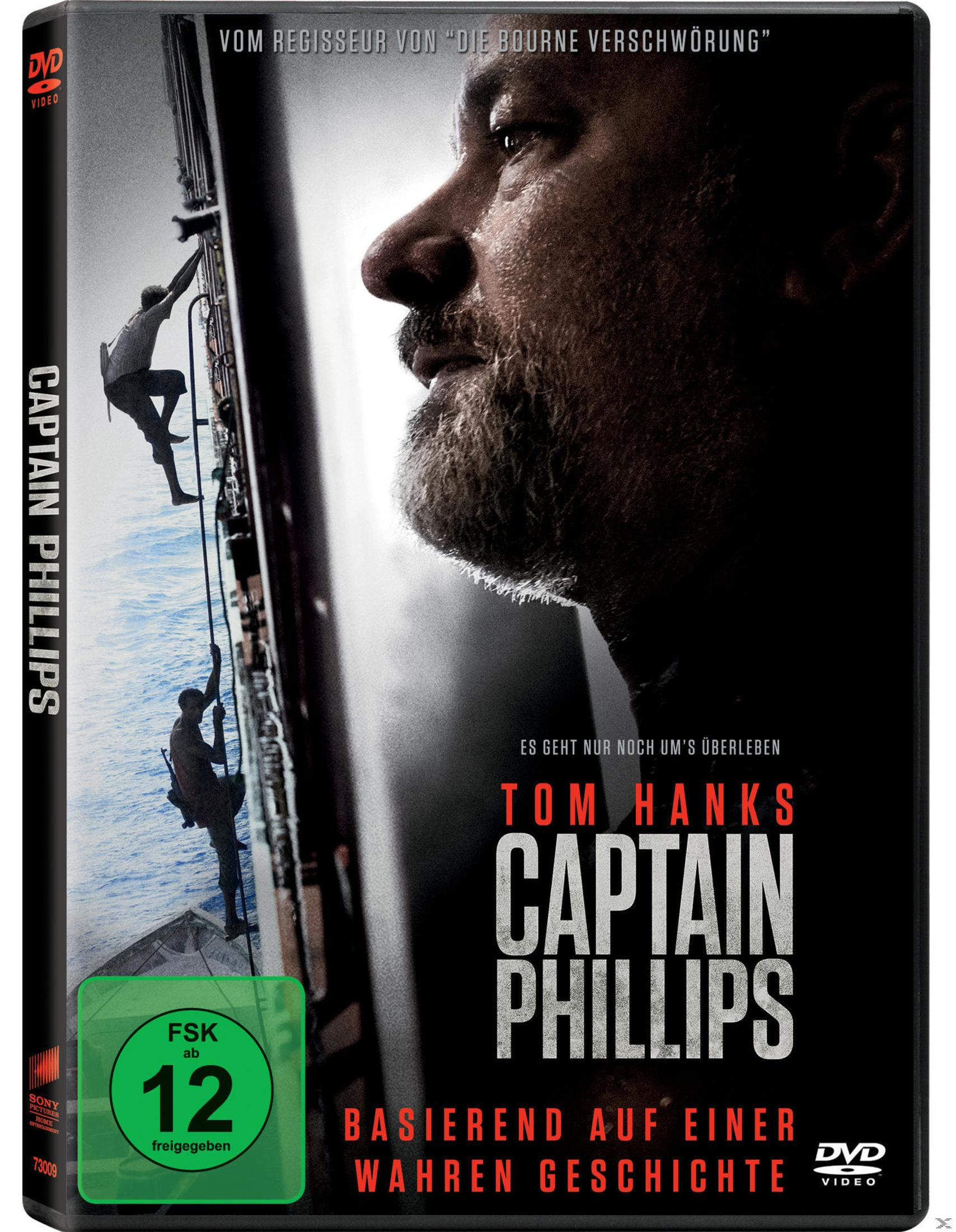 DVD-Cover für Captain Phillips. Tom Hanks ist auf dem Cover. Filmtitel und Details vorhanden.