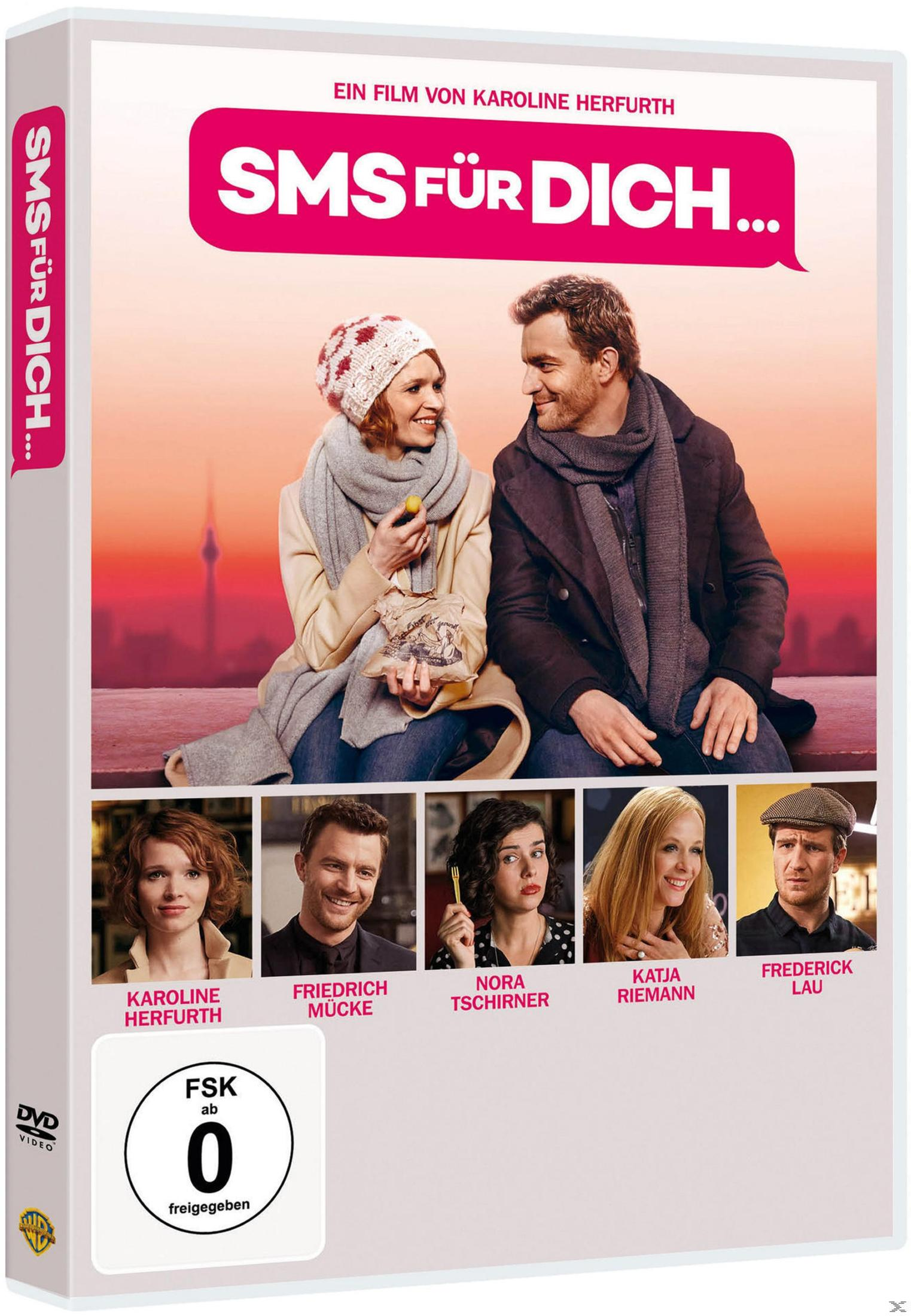DVD-Cover mit einem lächelnden Paar, Text: SMS FÜR DICH..., und Porträts anderer Schauspieler.