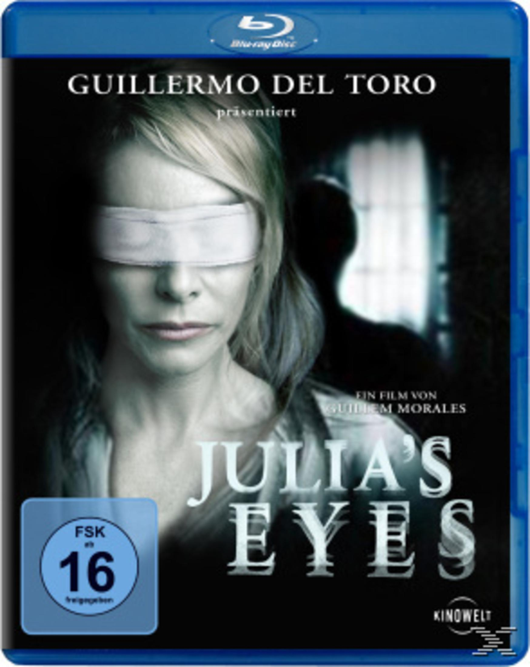 Couverture Blu-ray de Julia's Eyes. Une femme avec un bandeau est centrée.