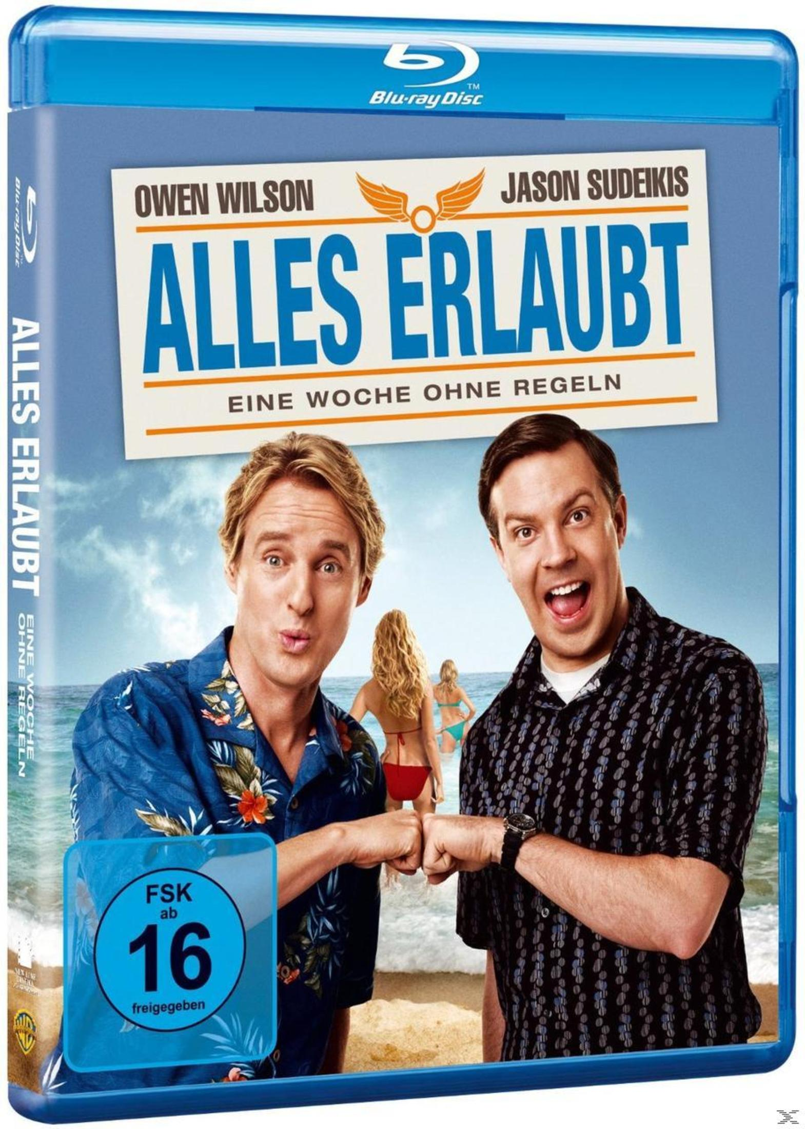 DVD-Cover für 'Alles Erlaubt'. Zwei Männer, die sich abklatschen, Strand und Frau im Hintergrund.