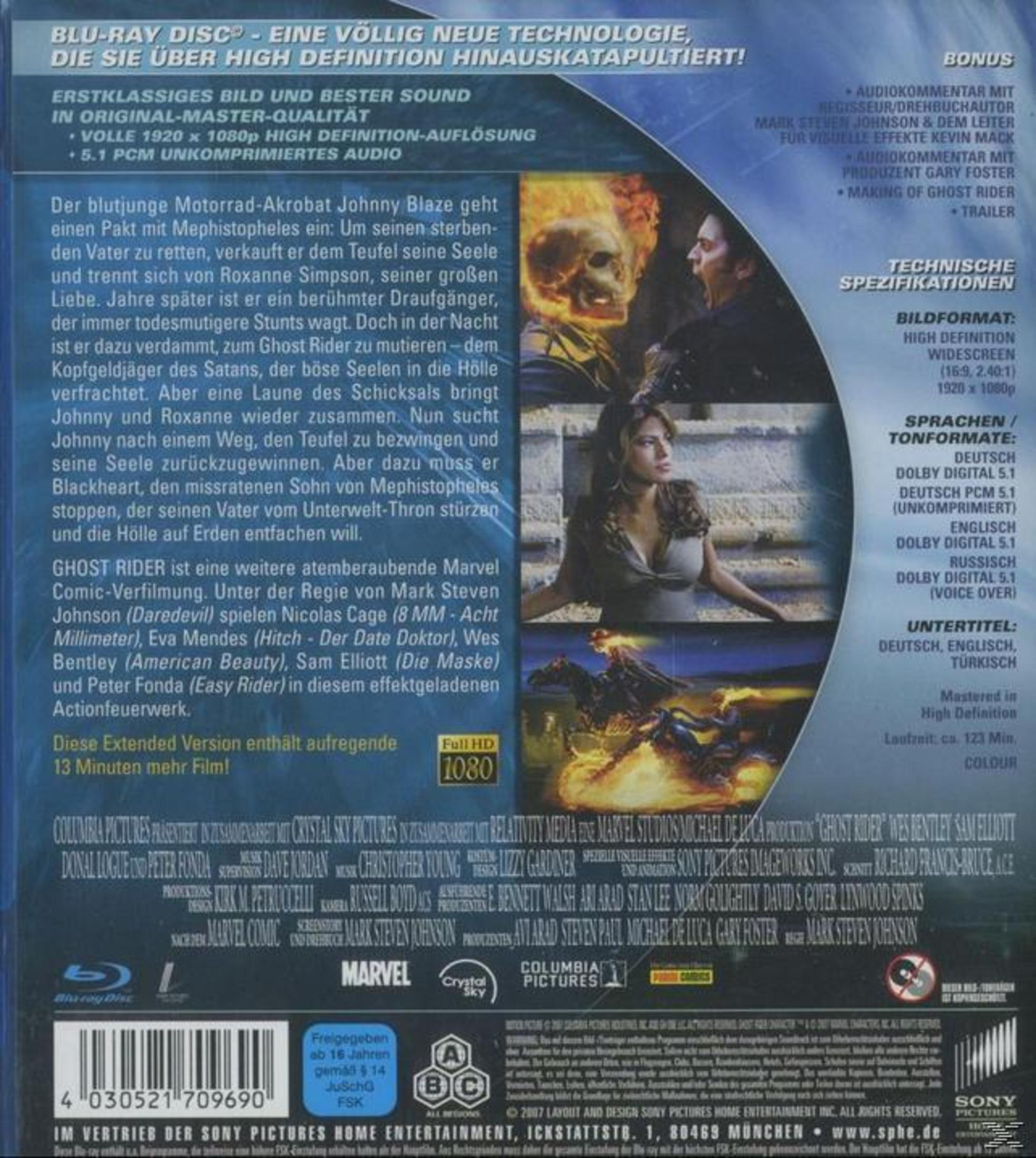 Filmposter mit Schauspielern und Text. Enthält einen Schädel, eine Frau und den Titel 'Ghost Rider'.