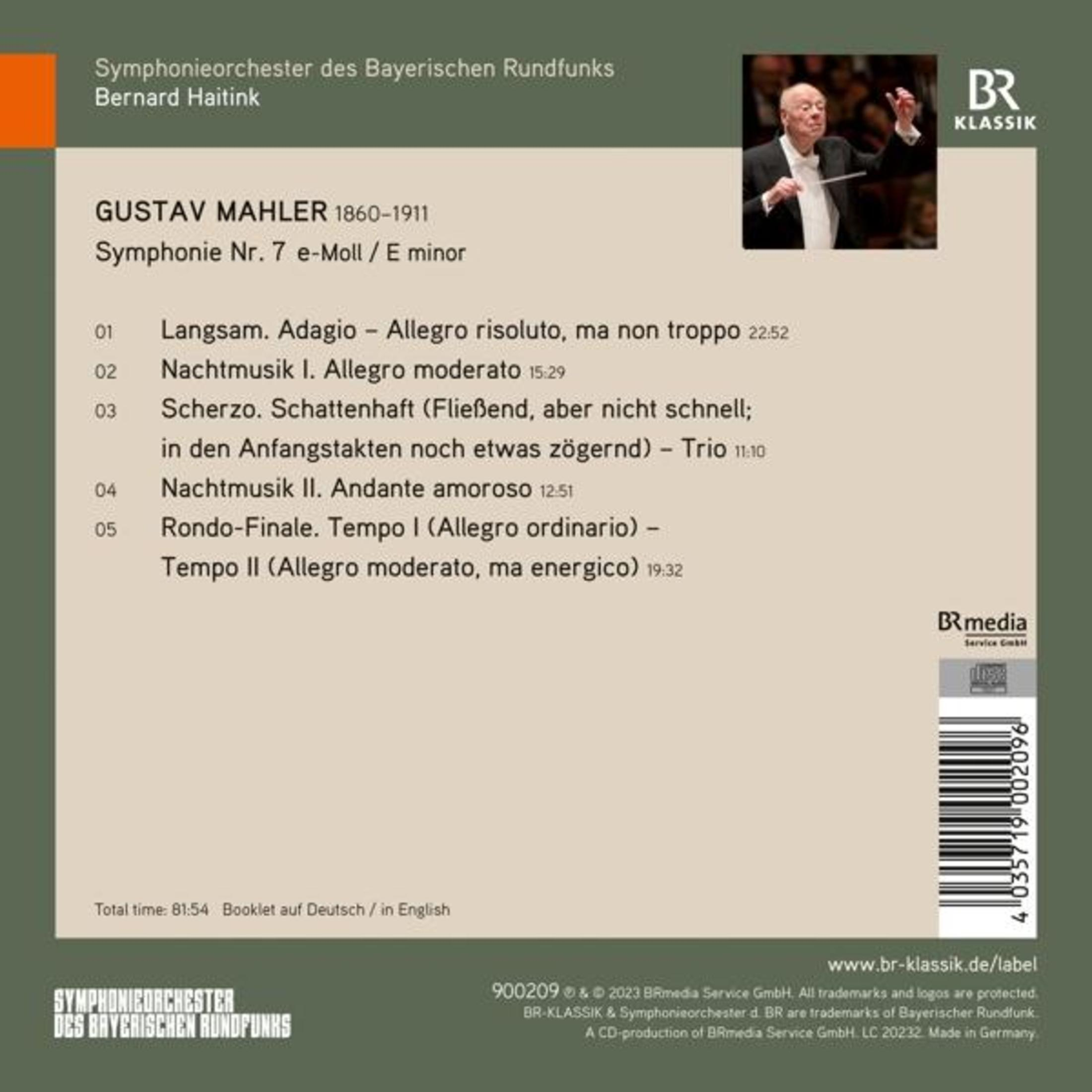 Copertina dell'album della Sinfonia n. 7 in mi minore di Gustav Mahler. Un uomo dirige.