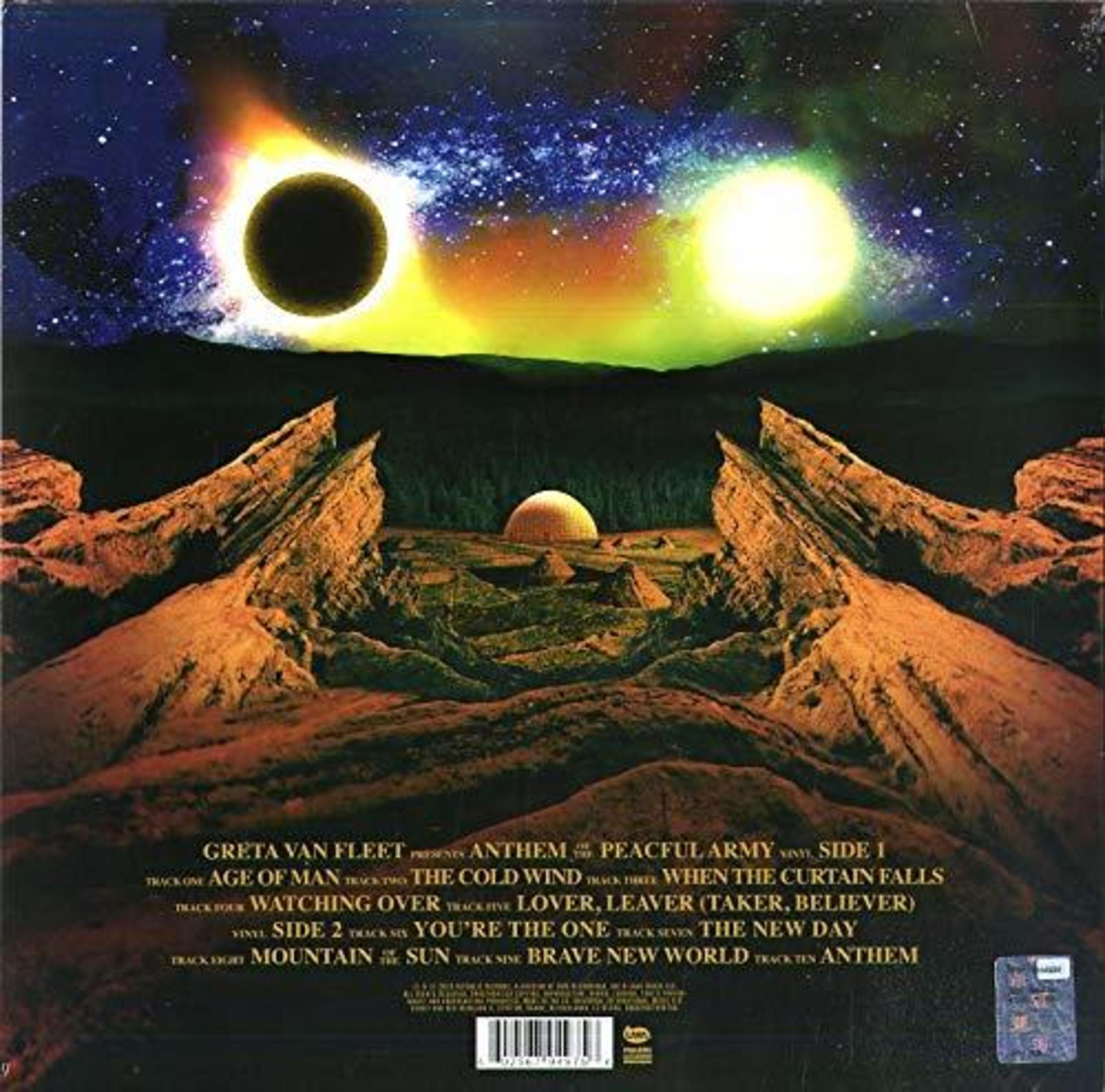 Album cover: landscape, sun, moon.