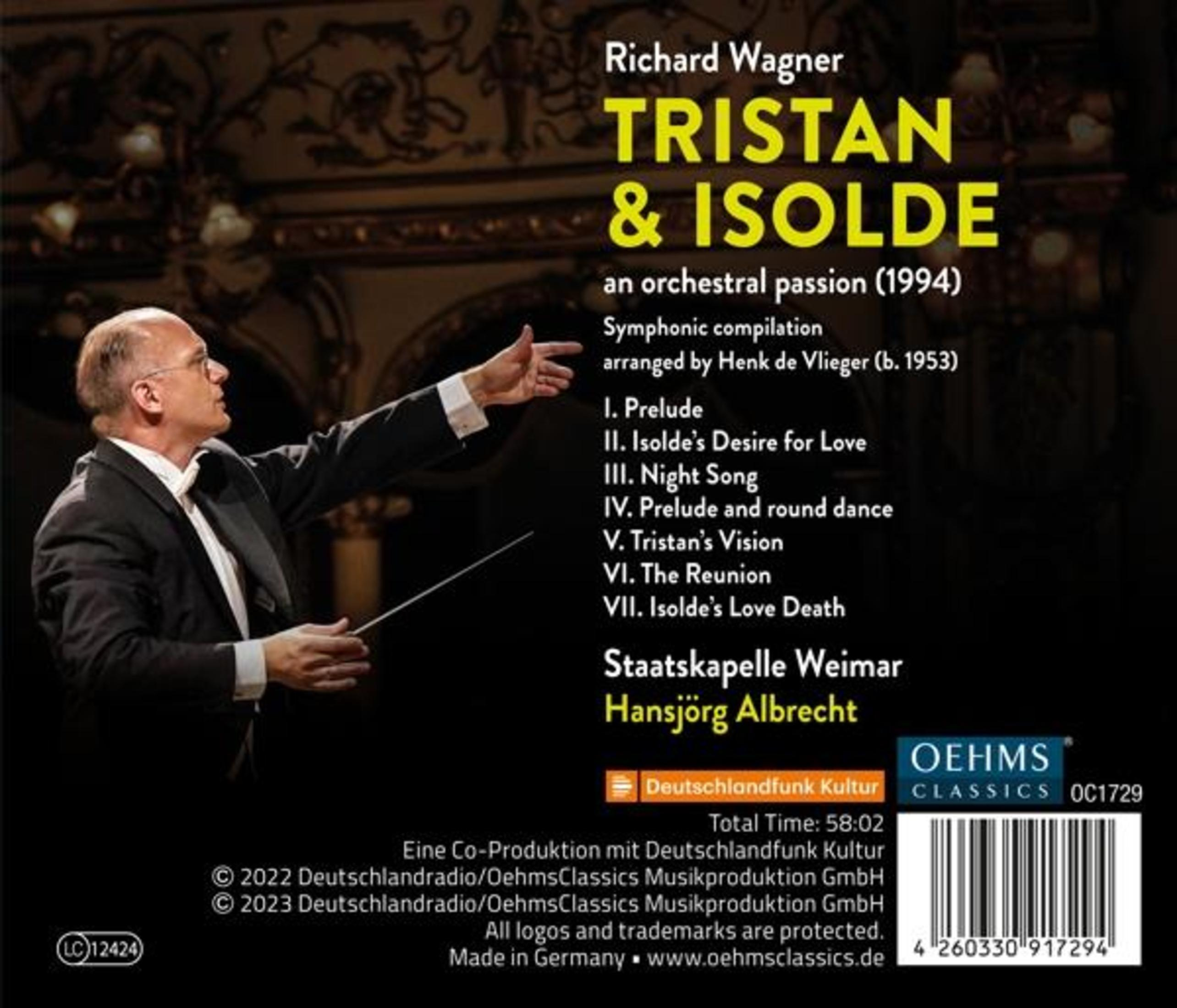 Retro copertina del CD: Testo ed elenco dei brani di Tristano e Isotta di Richard Wagner. Sfondo bianco.