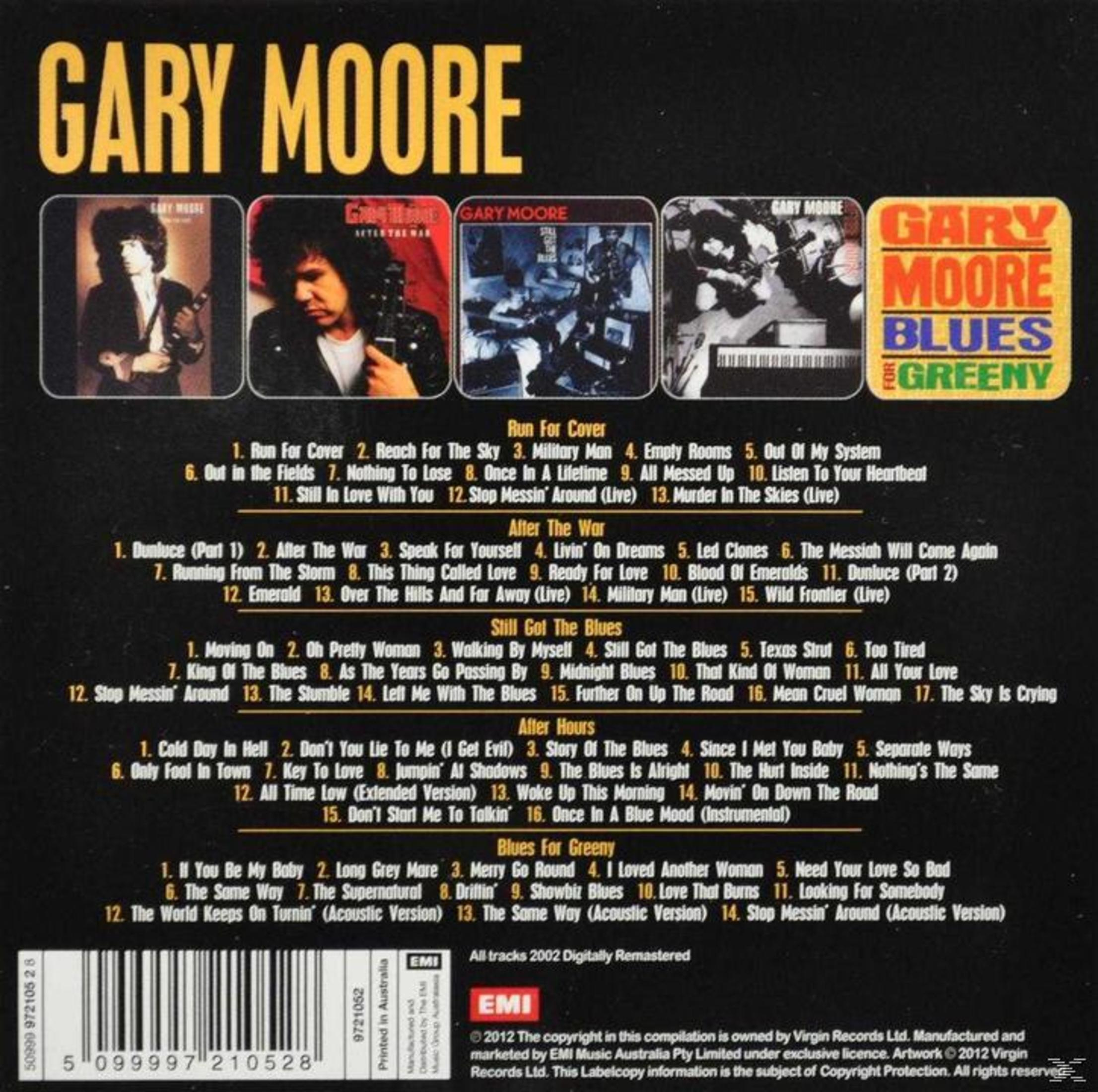 Achterkant album: Gary Moores album met tracklist en bandlogo's.