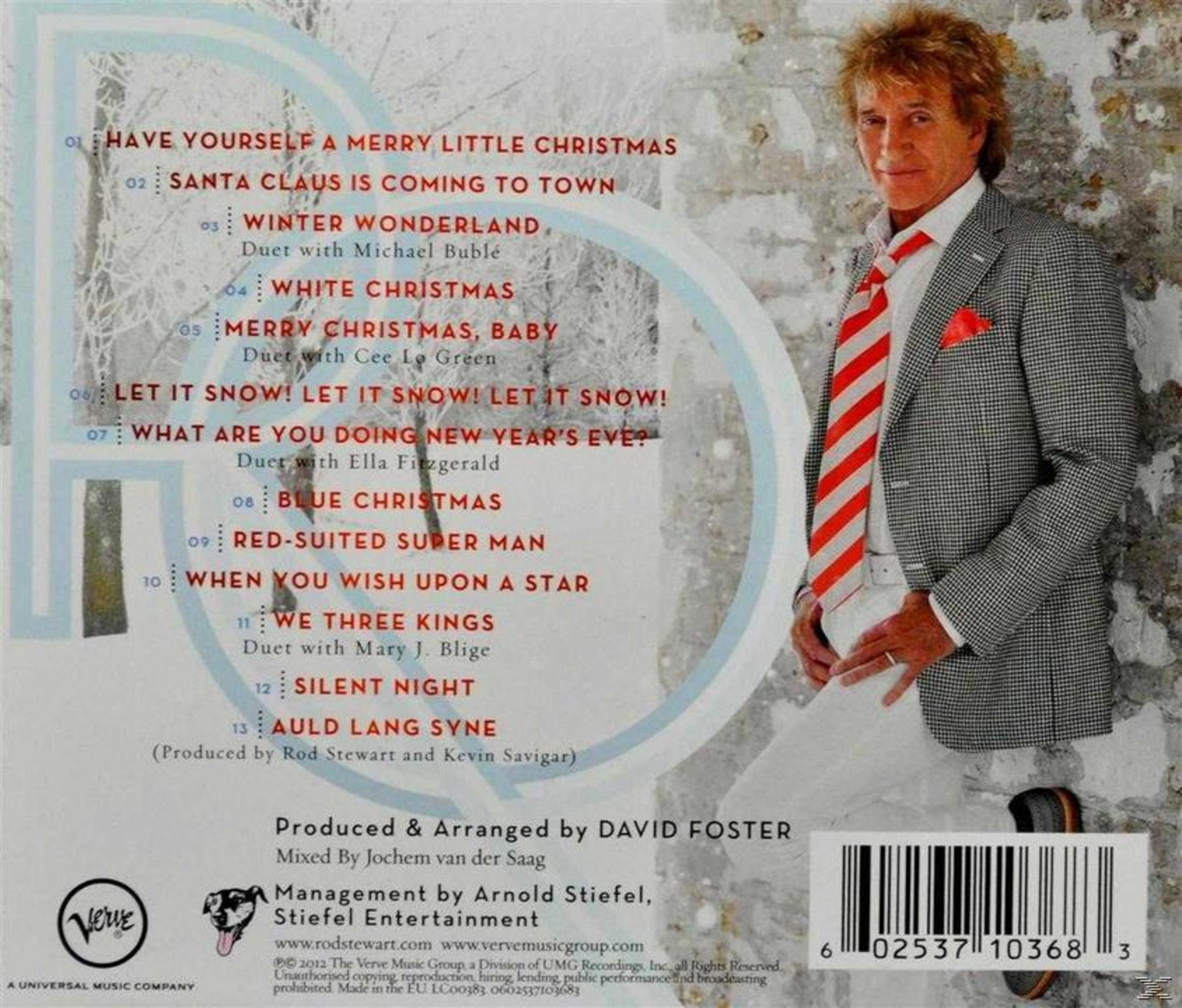 Pochette d'album avec Rod Stewart, liste des titres et titre 'Have Yourself A Merry Little Christmas'.