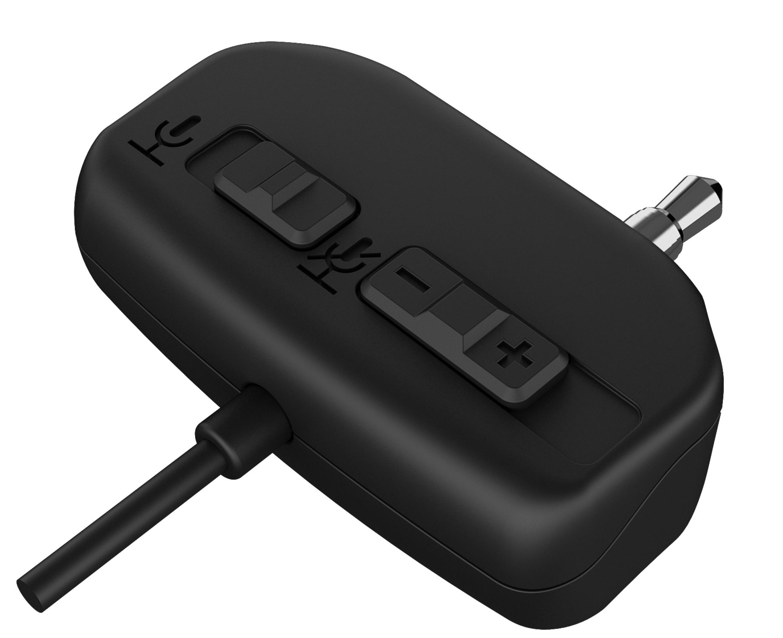Un módulo de control negro con botones y un enchufe al final del cable.