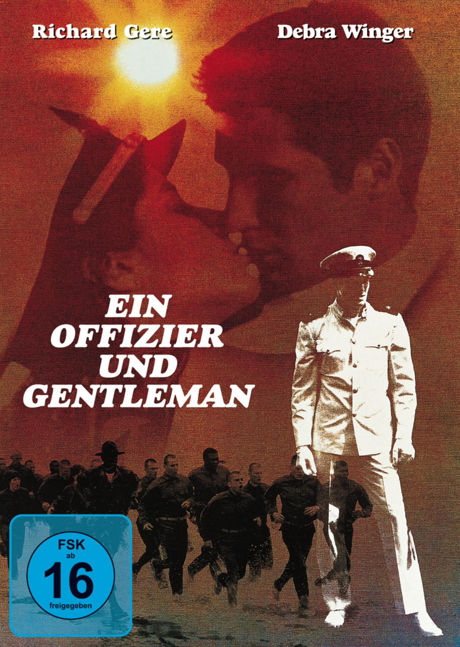 Filmposter von Ein Offizier und Gentleman mit Richard Gere und Debra Winger in warmen Orangetönen.