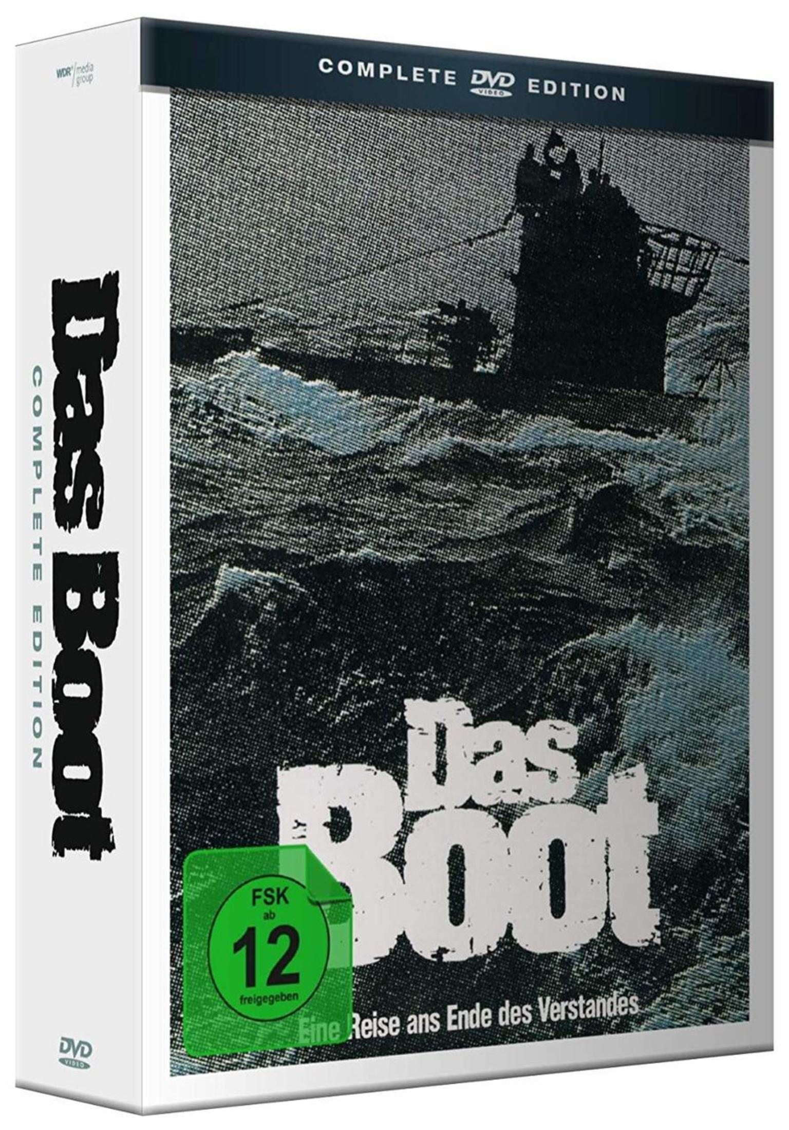 DVD-Hülle von Das Boot mit U-Boot im Sturm und FSK-12-Altersfreigabe.