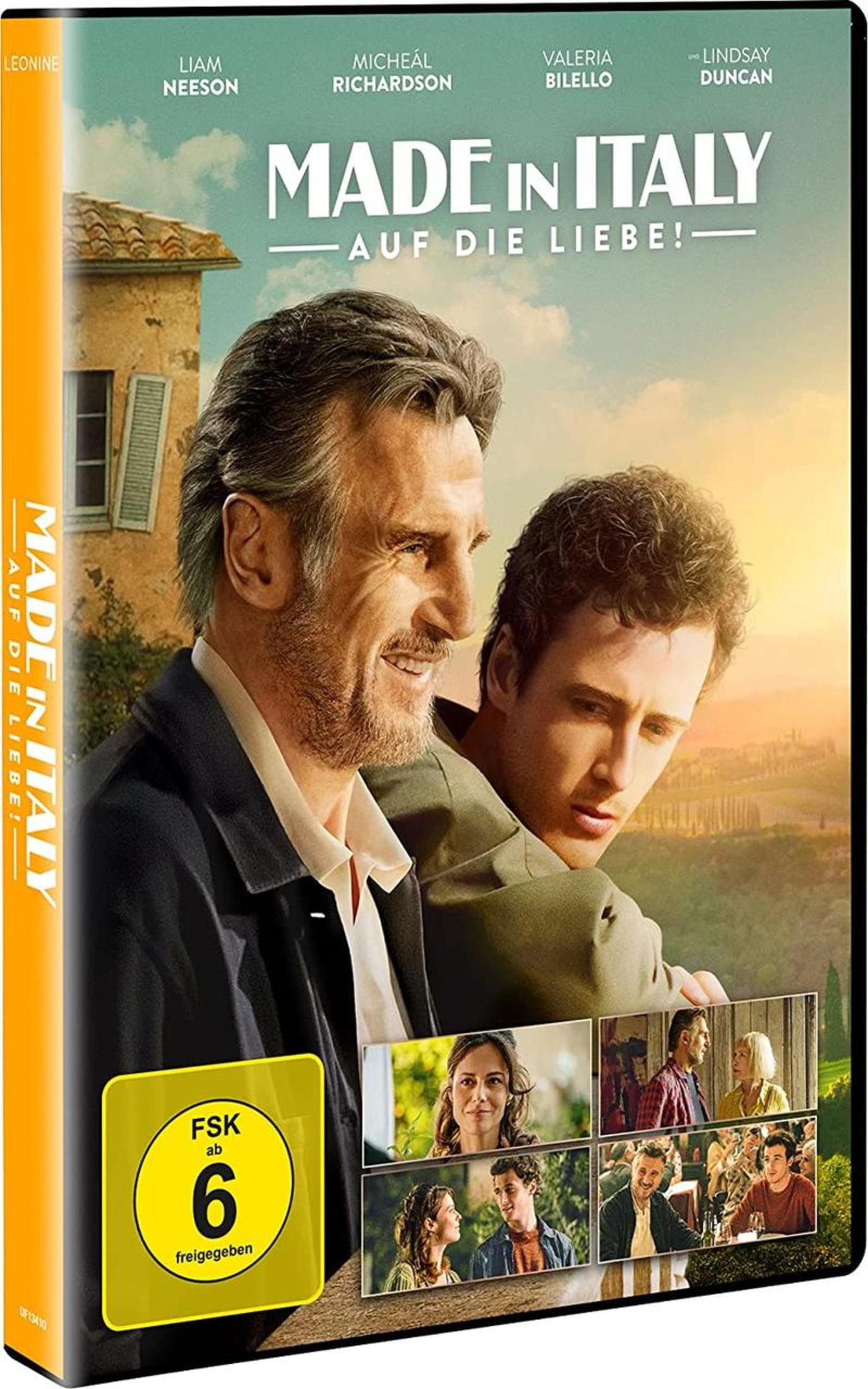 DVD-Cover von Made in Italy mit Liam Neeson und Micheál Richardson vor italienischer Landschaft und Szenenbildern.
