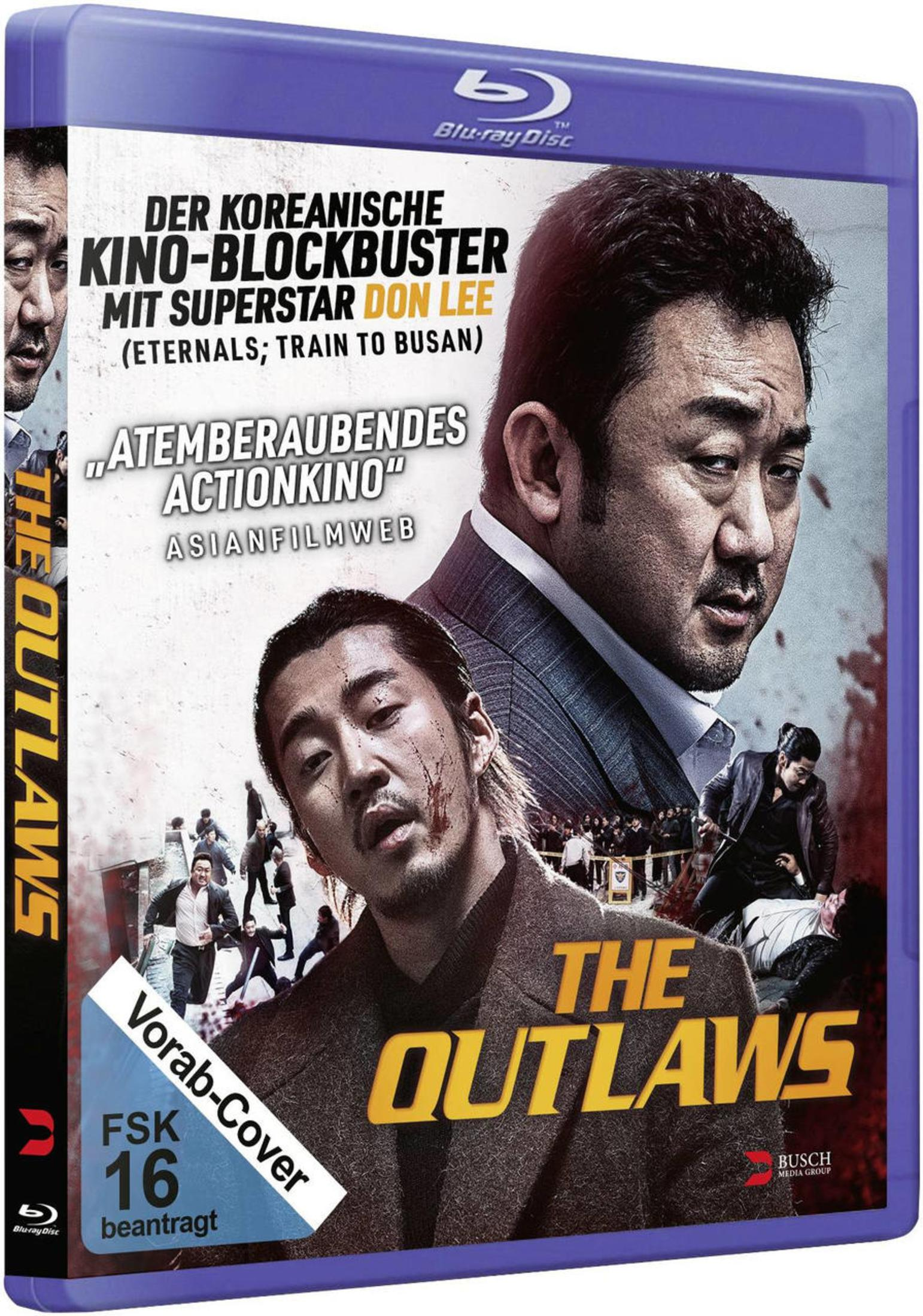 Blu-ray-Hülle des Actionfilms 'The Outlaws' mit Porträts von Don Lee und Krypto-Darstellern.