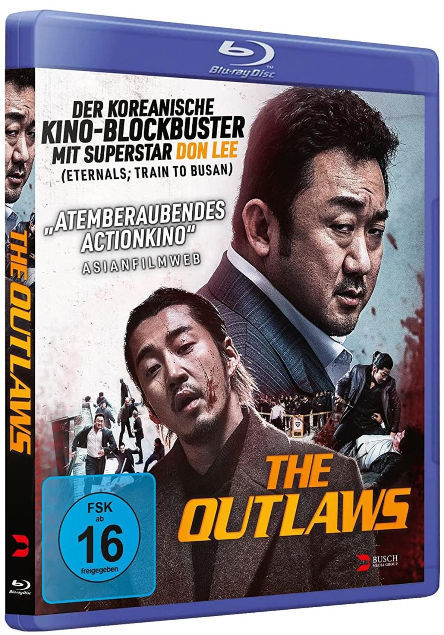 Blu-ray-Cover von The Outlaws mit Schauspieler Don Lee und blutigen Actionszenen.
