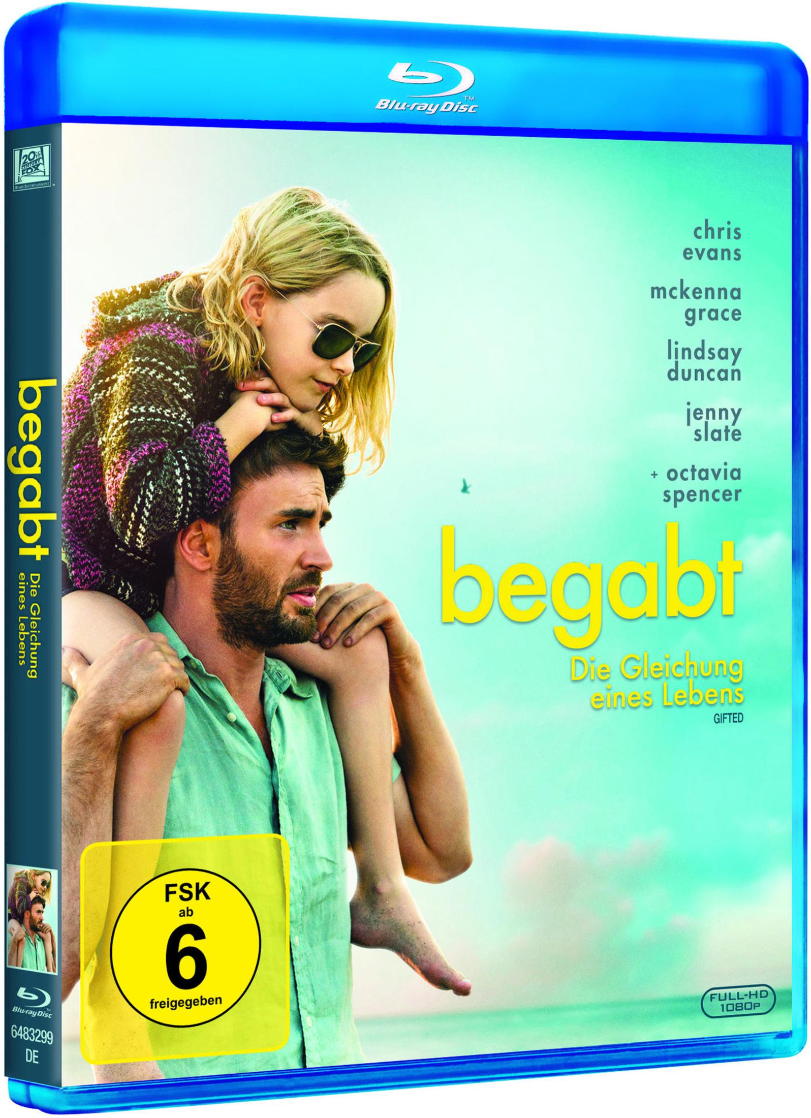 Blu-ray-Hülle des Films Begabt mit einem Mädchen auf den Schultern eines Mannes vor hellem Hintergrund.