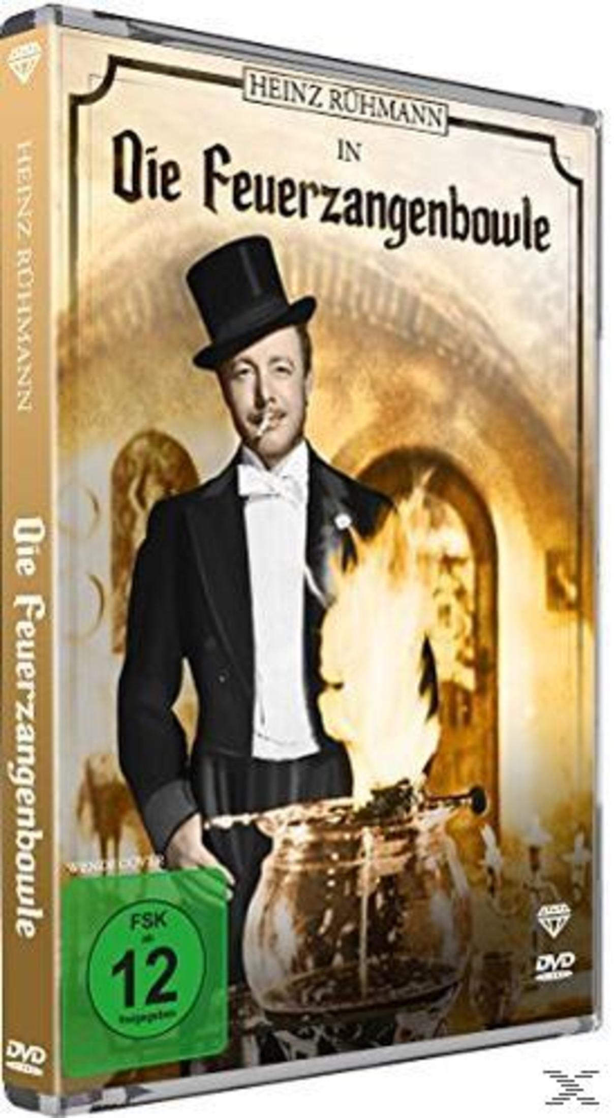 DVD-Hülle von Die Feuerzangenbowle mit Heinz Rühmann in einem Frack und Zylinder vor einem brennenden Gefäß.