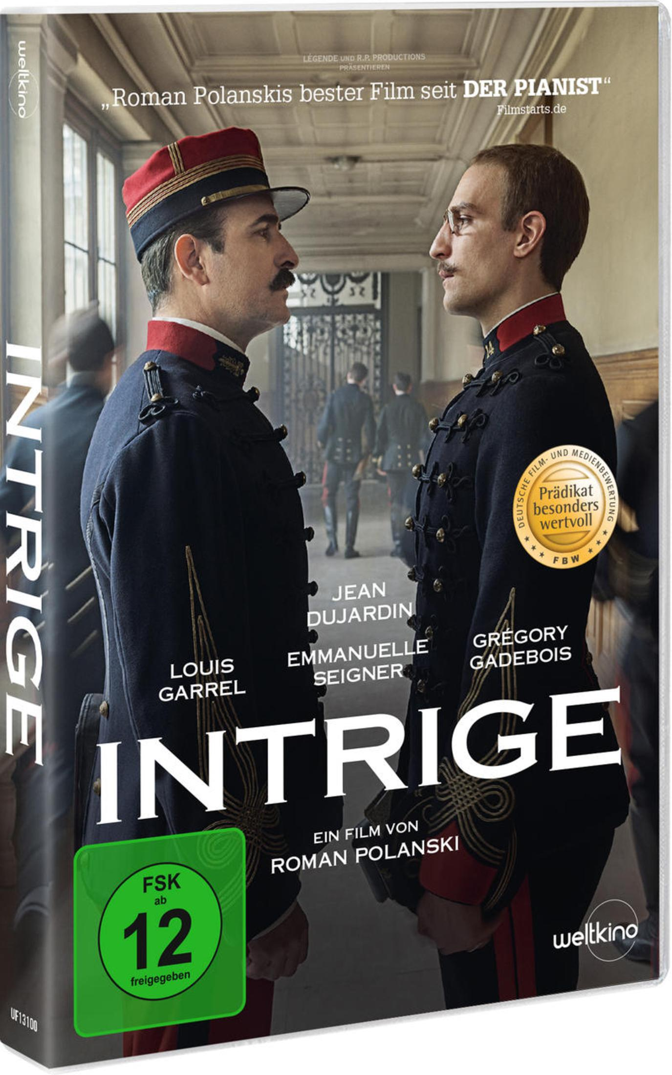 DVD-Cover des Films "Intrige" mit zwei Soldaten in historischer Uniform, die sich gegenüberstehen.