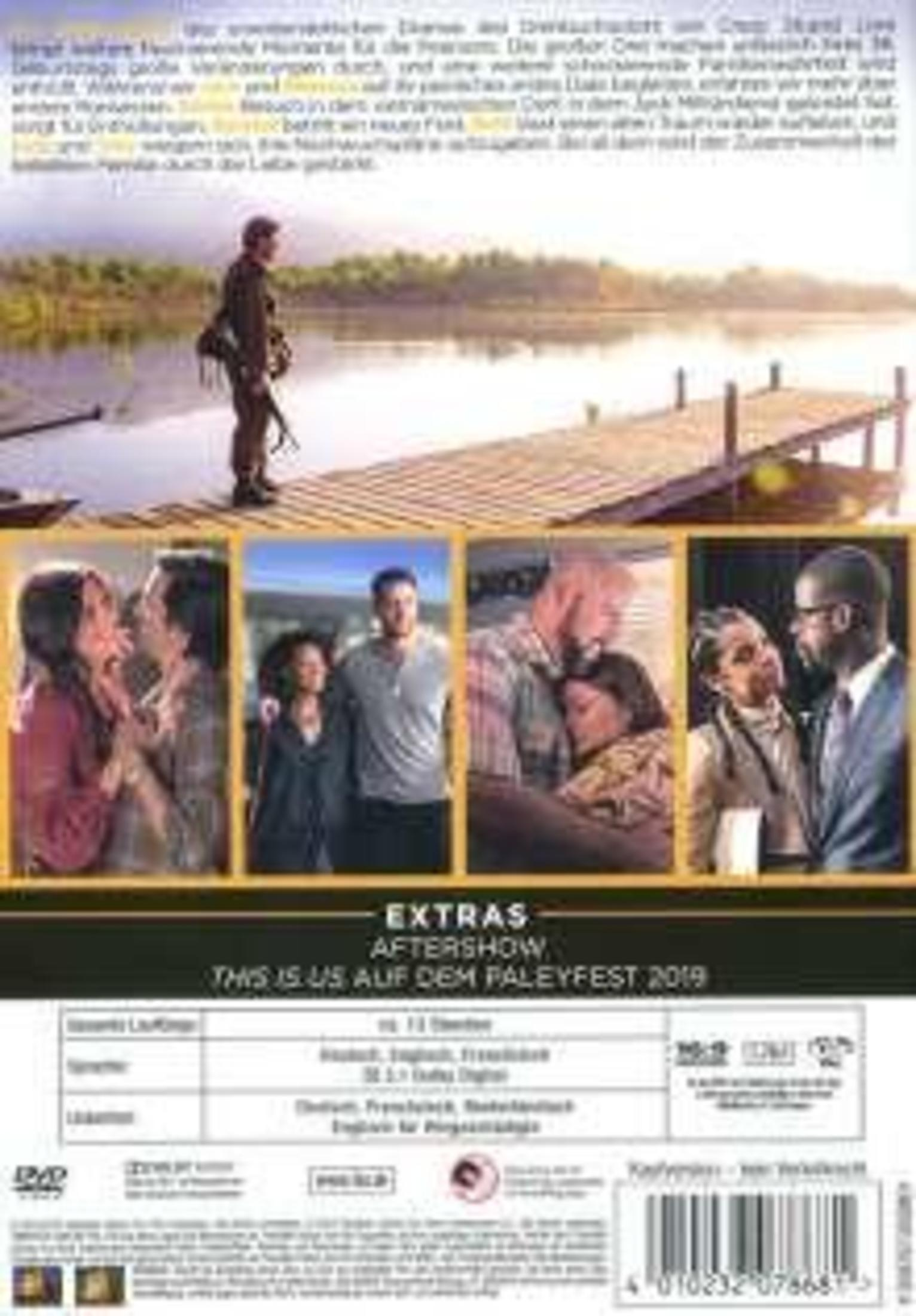 DVD-Rückseite mit Szenenbildern aus This Is Us, einem See im Hintergrund und Texten.