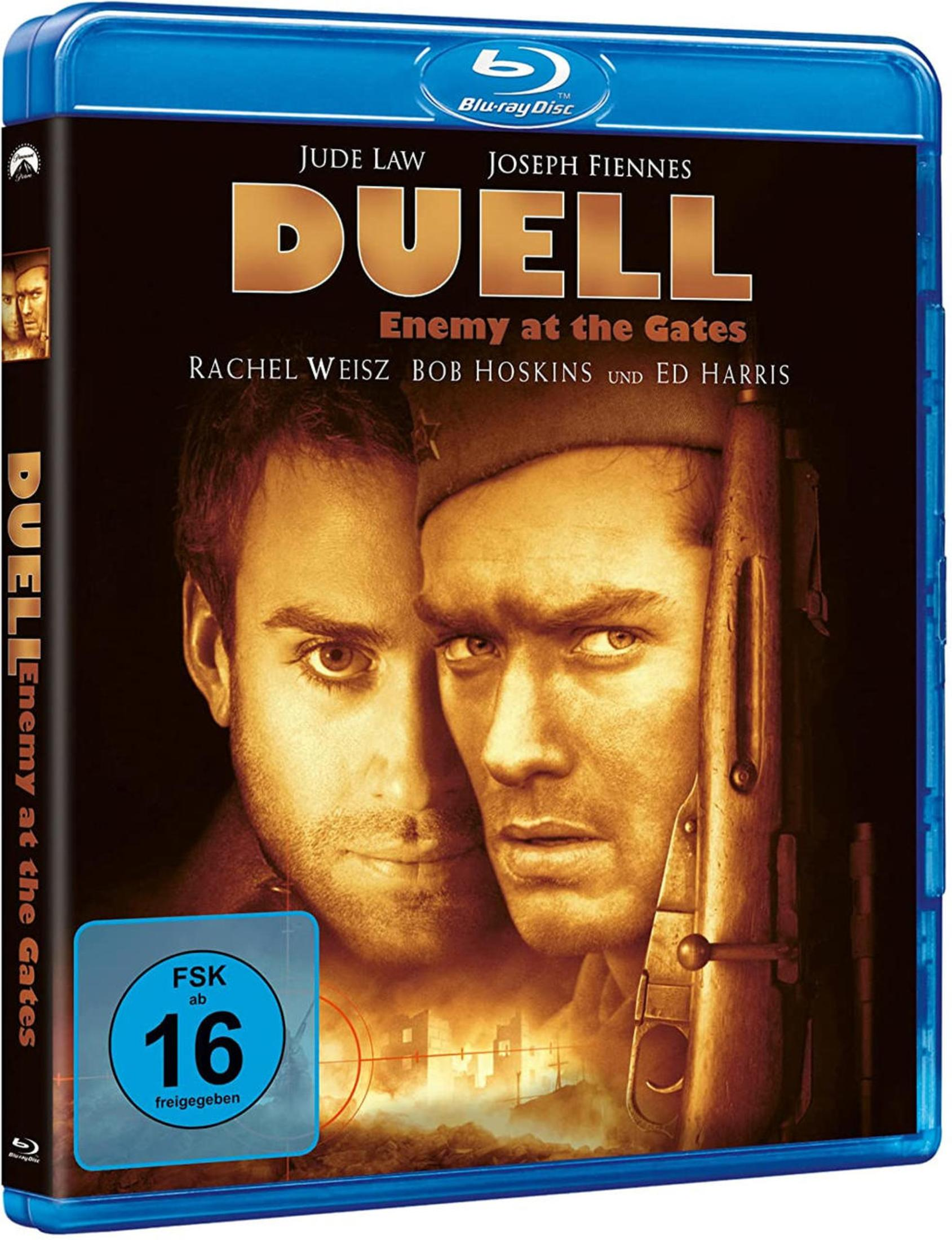 Blu-ray-Hülle des Films Duell - Enemy at the Gates mit den Hauptdarstellern und deutscher FSK-16-Altersfreigabe.