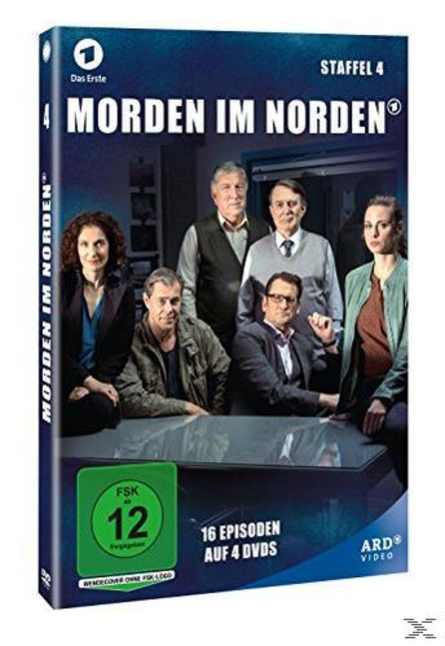 DVD-Cover der Serie Morden im Norden, Staffel 4, mit sechs Charakteren und einem FSK-12-Logo.