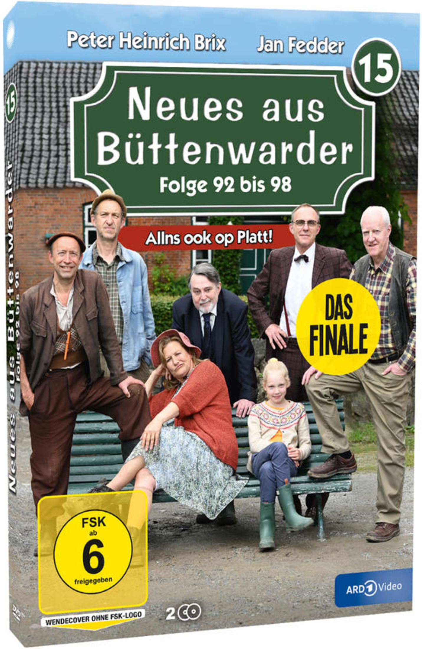 DVD-Cover von Neues aus Büttenwarder mit sieben Charakteren und einem grünen Straßenschild im Hintergrund.