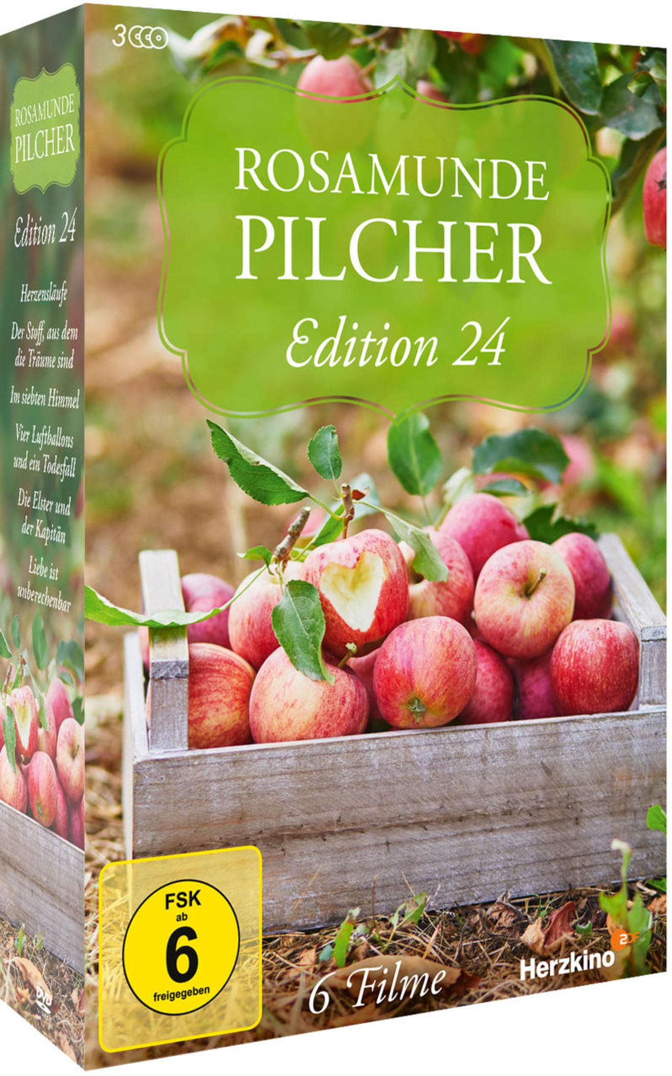 DVD-Hülle Rosamunde Pilcher Edition 24 mit einer Holzkiste voller roter Äpfel im Vordergrund.