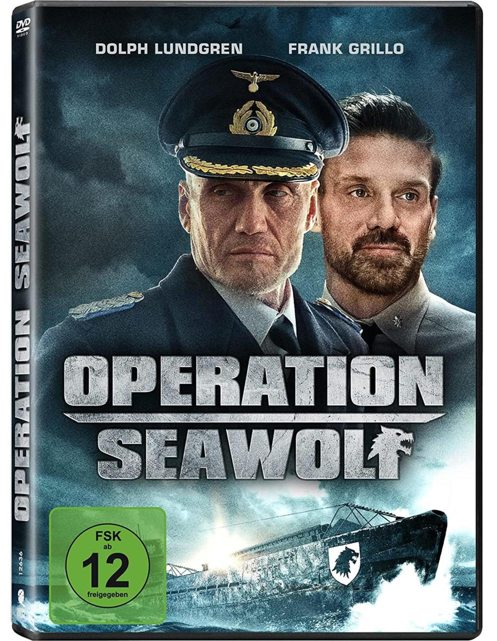 DVD-Cover von Operation Seawolf mit Dolph Lundgren und Frank Grillo vor U-Boot-Hintergrund.