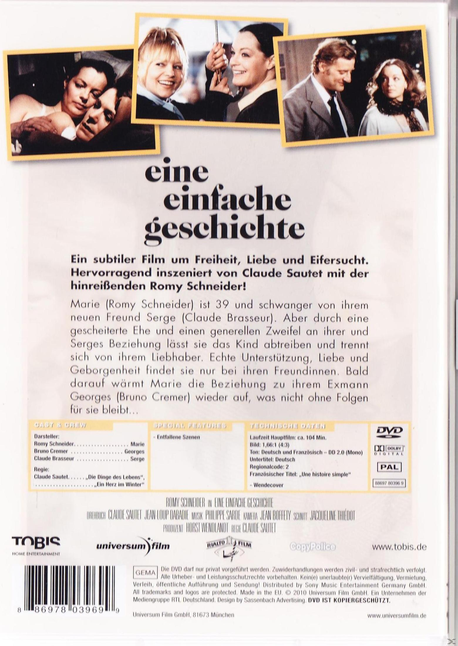 DVD-Hülle mit Szenenbildern aus dem Film Eine einfache Geschichte und Texten zur Handlung.