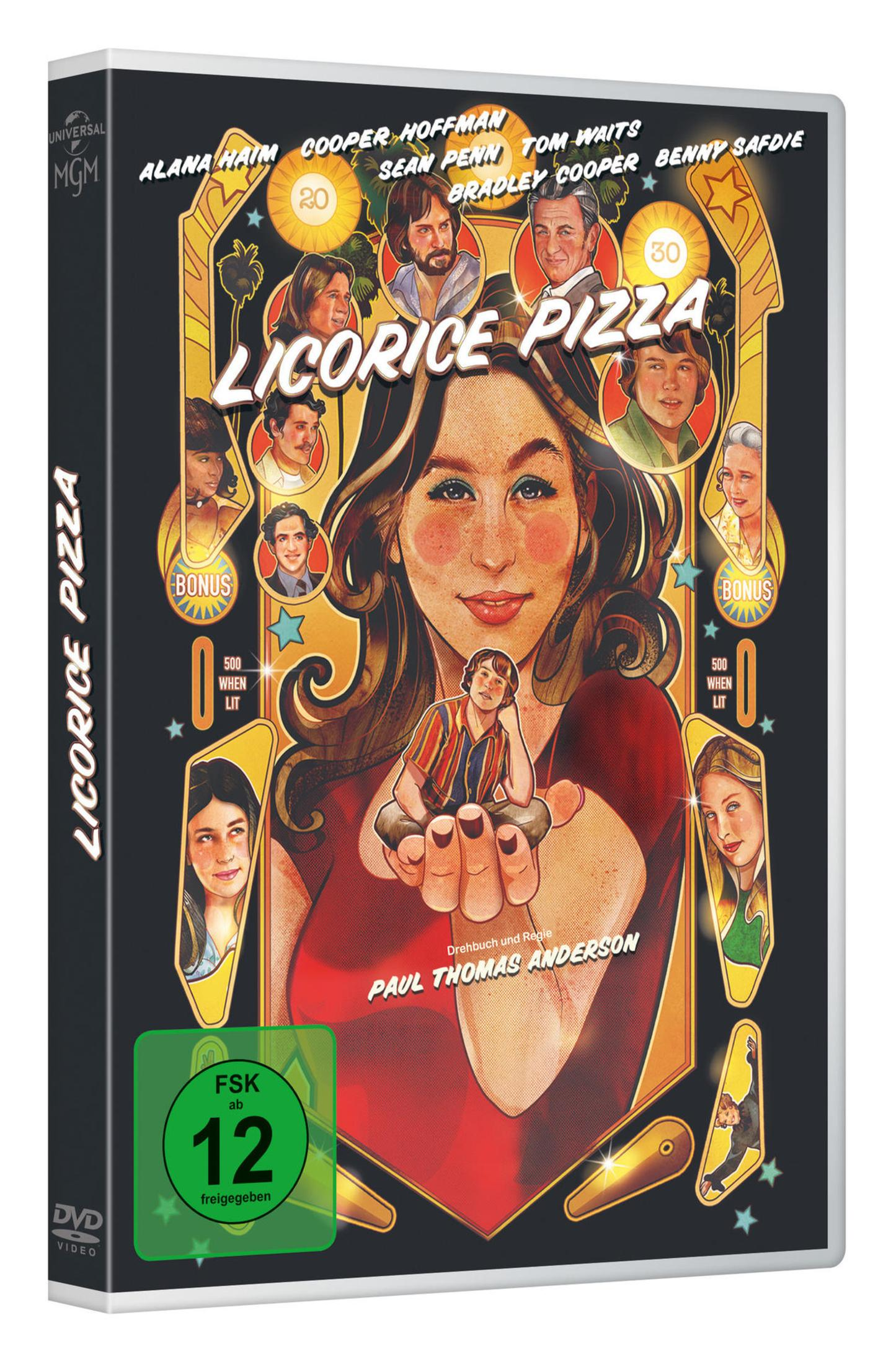DVD-Hülle von Licorice Pizza mit Filmplakat-Design, Schauspielern und FSK-Siegel.