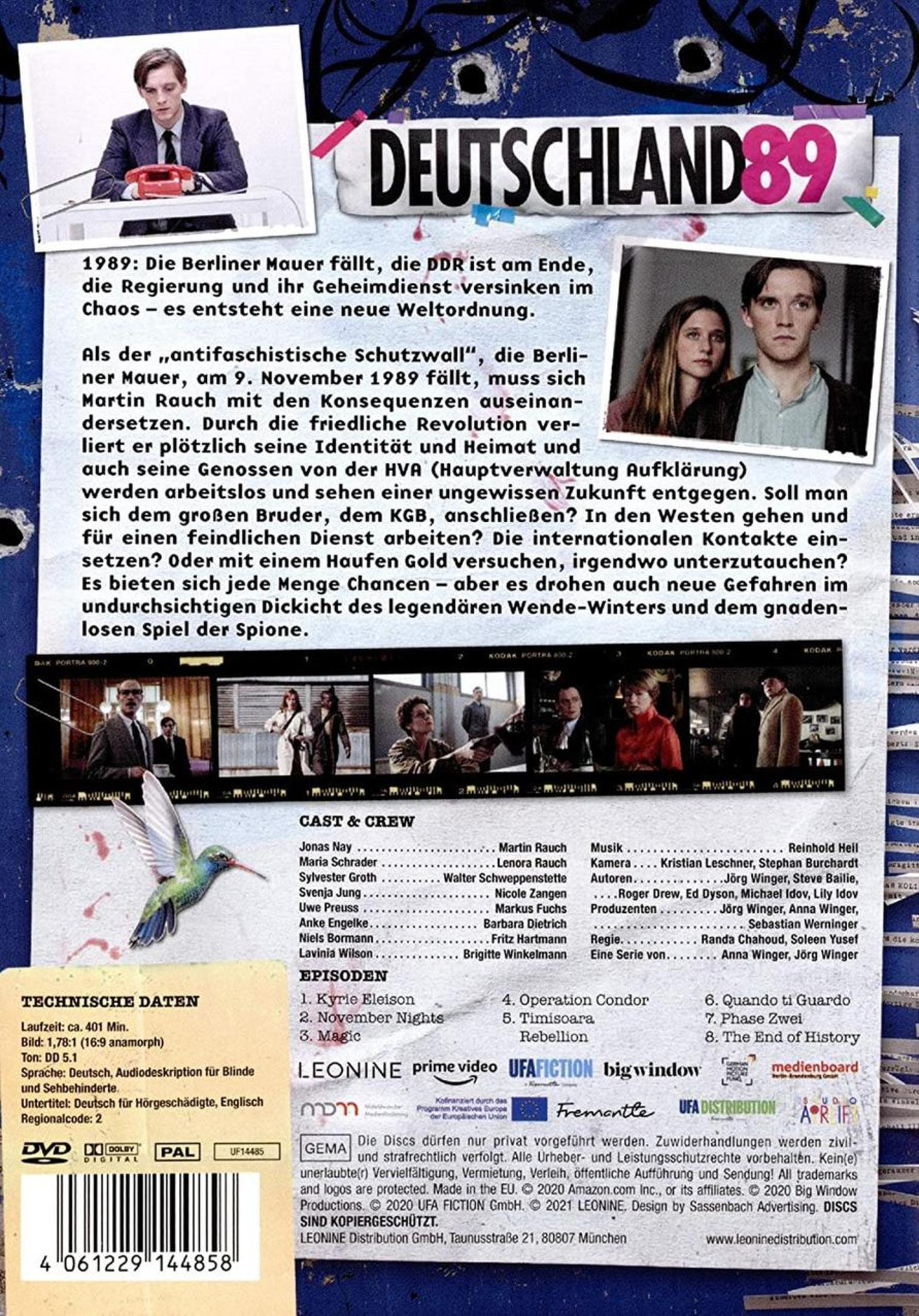 Rückseite der Deutschland89 DVD-Hülle. Text und Bilder zur Show, zum Cast und zur Crew.