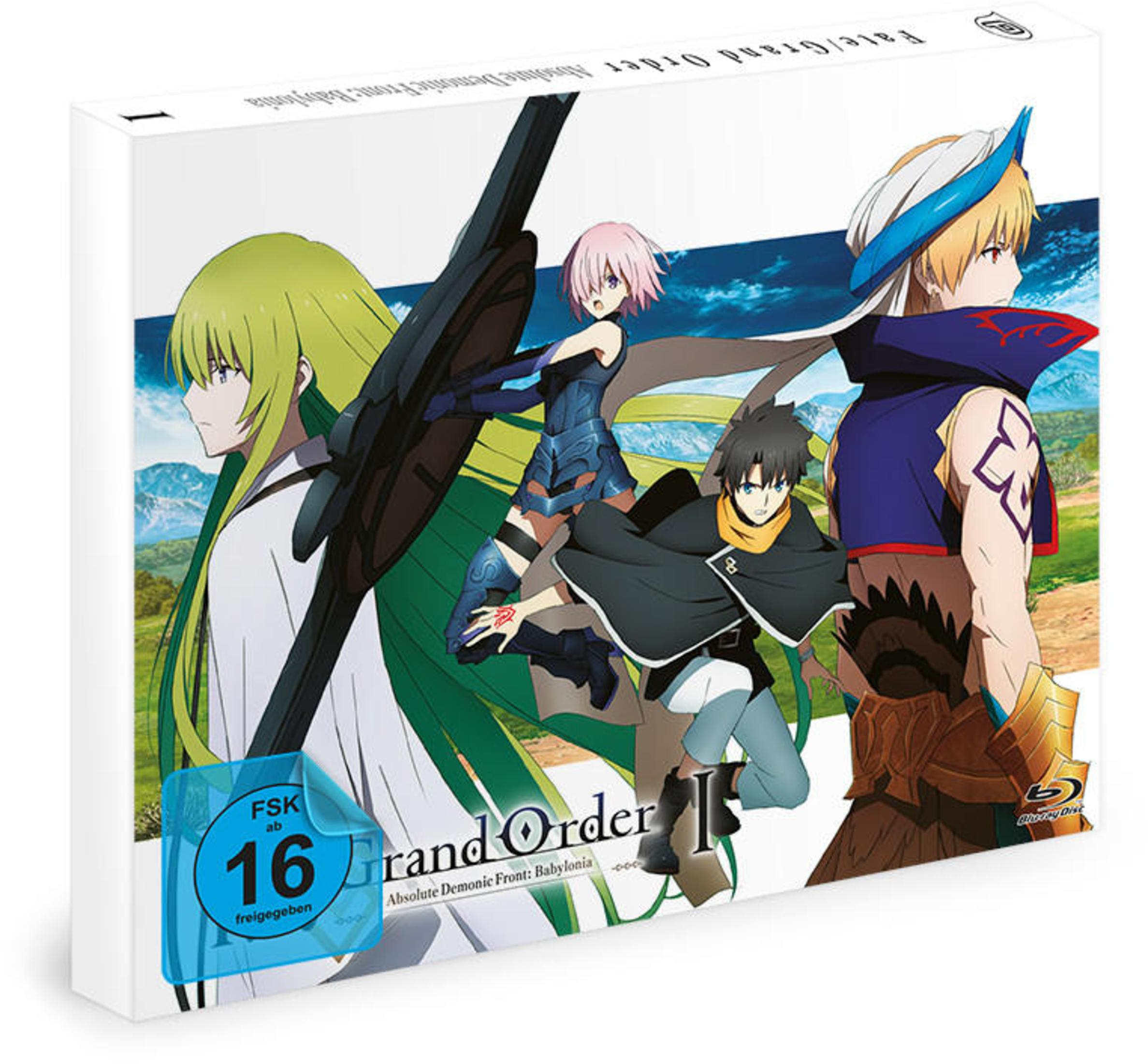 Anime-Box mit vier Charakteren, FSK 16 Siegel und „Grand Order“ Schriftzug.