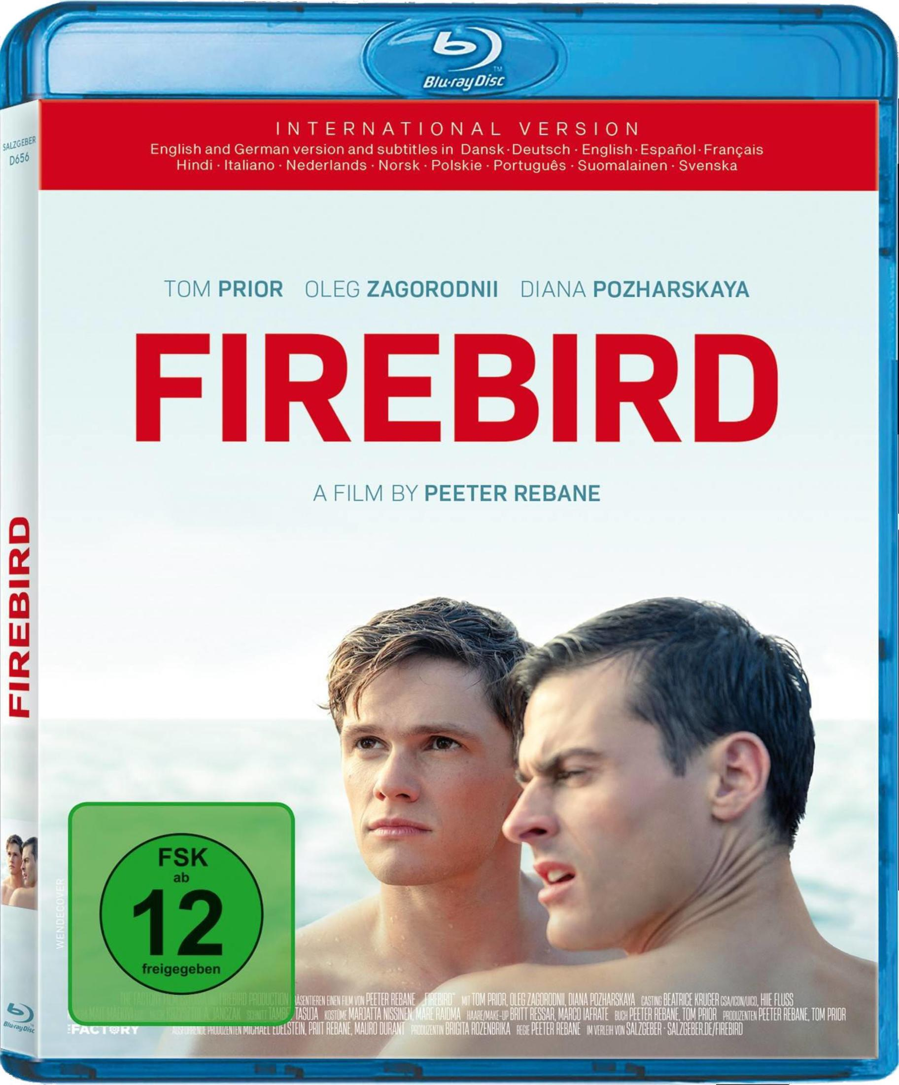 Blu-Ray-Hülle des Films Firebird mit zwei jungen Männern vor hellem Hintergrund und dem großen roten Filmtitel.