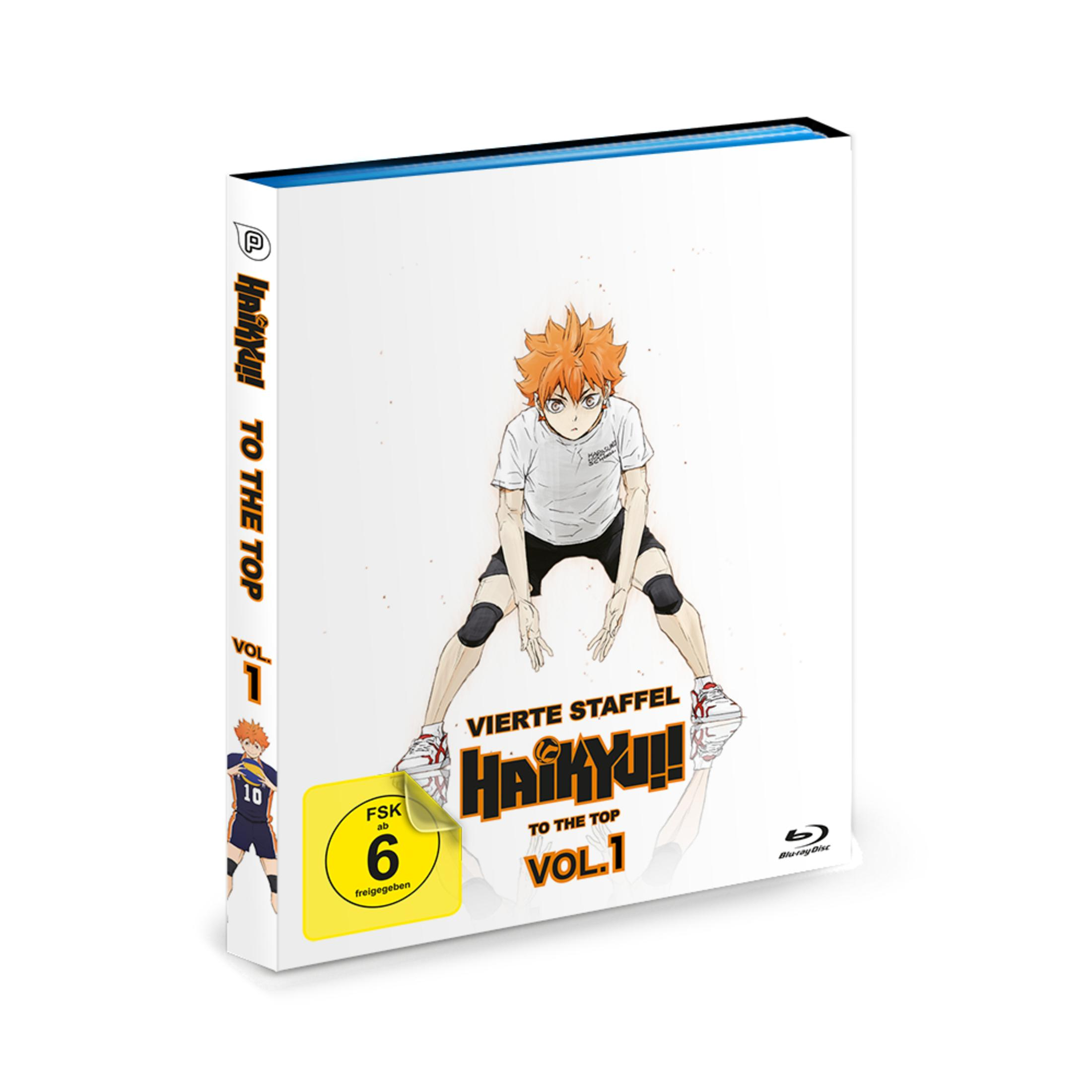 Anime-Blu-ray-Hülle Haikyu!! To The Top Vol. 1 mit der Figur Shoyo Hinata auf weißem Hintergrund.
