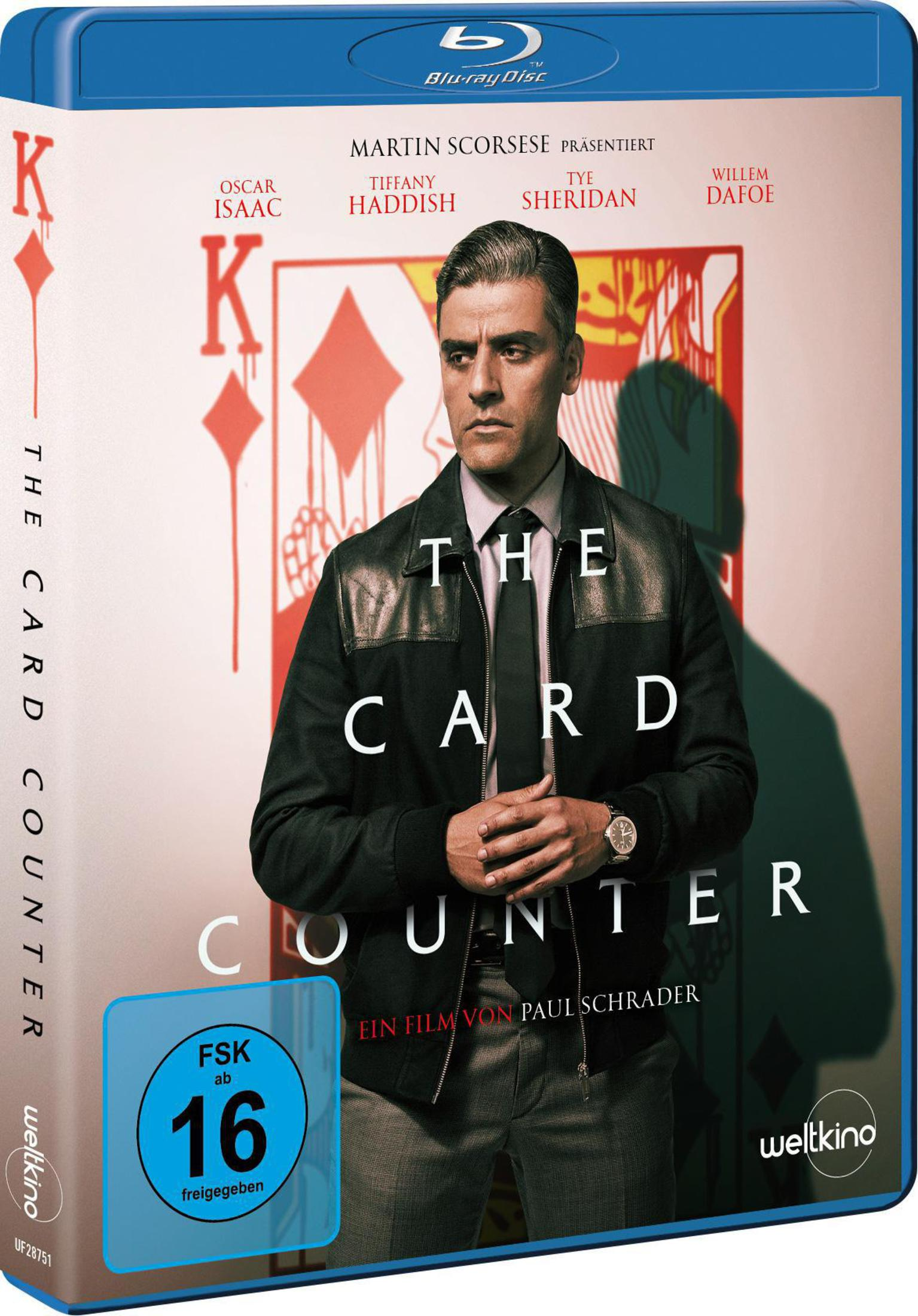 Blu-ray-Cover von Der Card Counter mit Oscar Isaac vor einer Spielkarte.