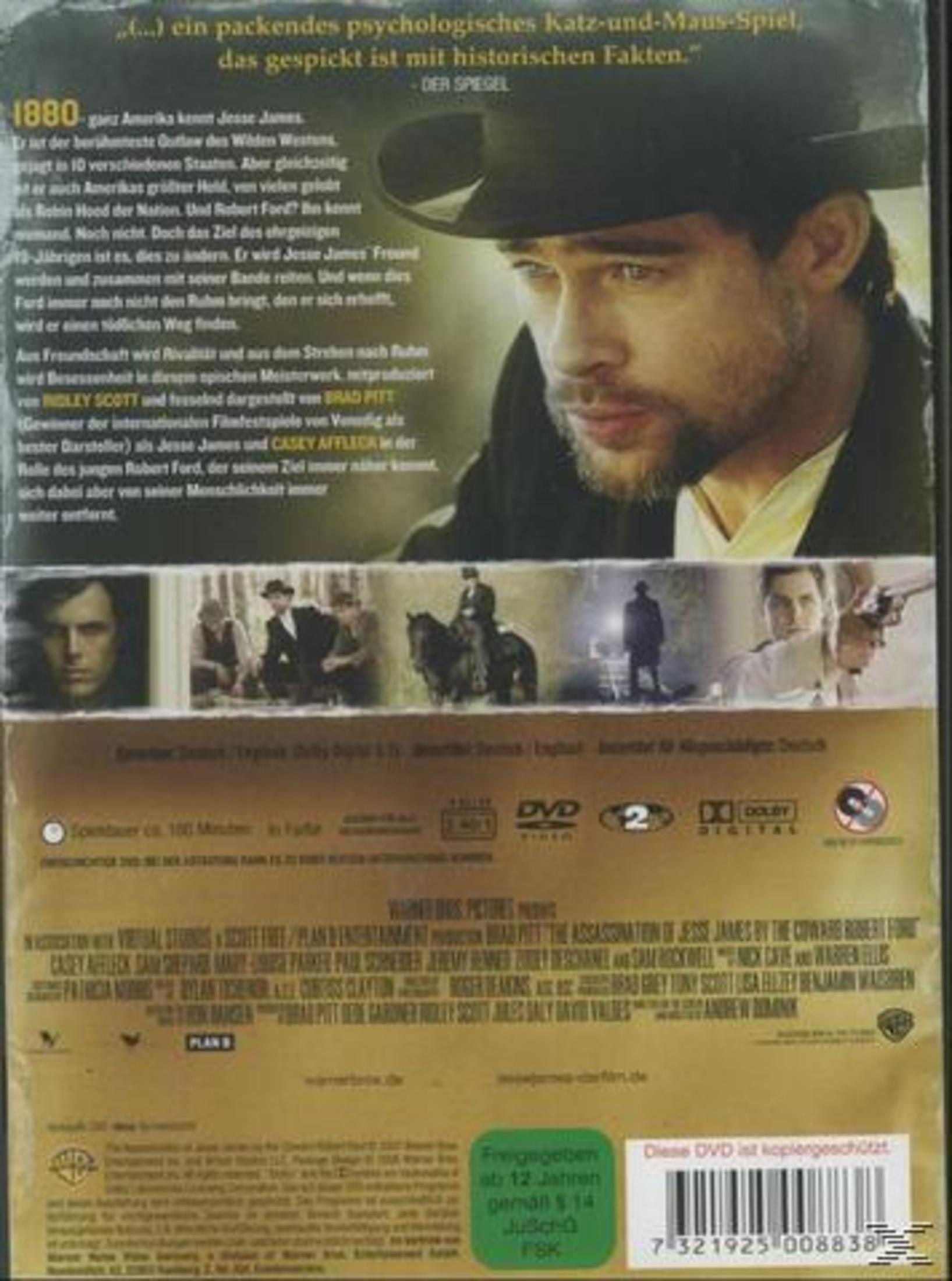 DVD-Cover von Die Ermordung des Jesse James. Brad Pitt ist sichtbar. Text ist auf Deutsch.