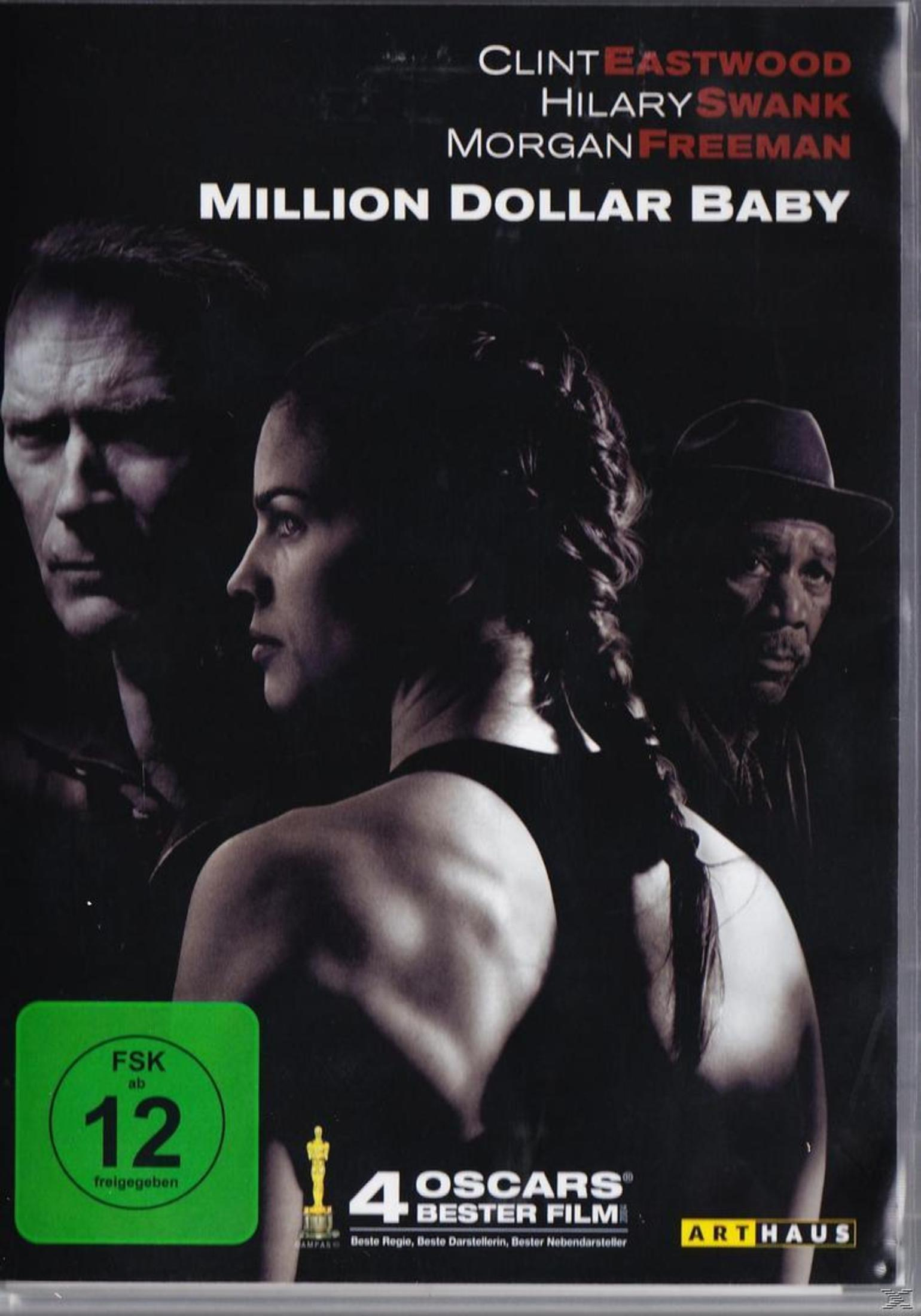DVD-Cover von 'Million Dollar Baby'. Clint Eastwood, Hilary Swank und Morgan Freeman sind zu sehen. Der Titel steht oben.