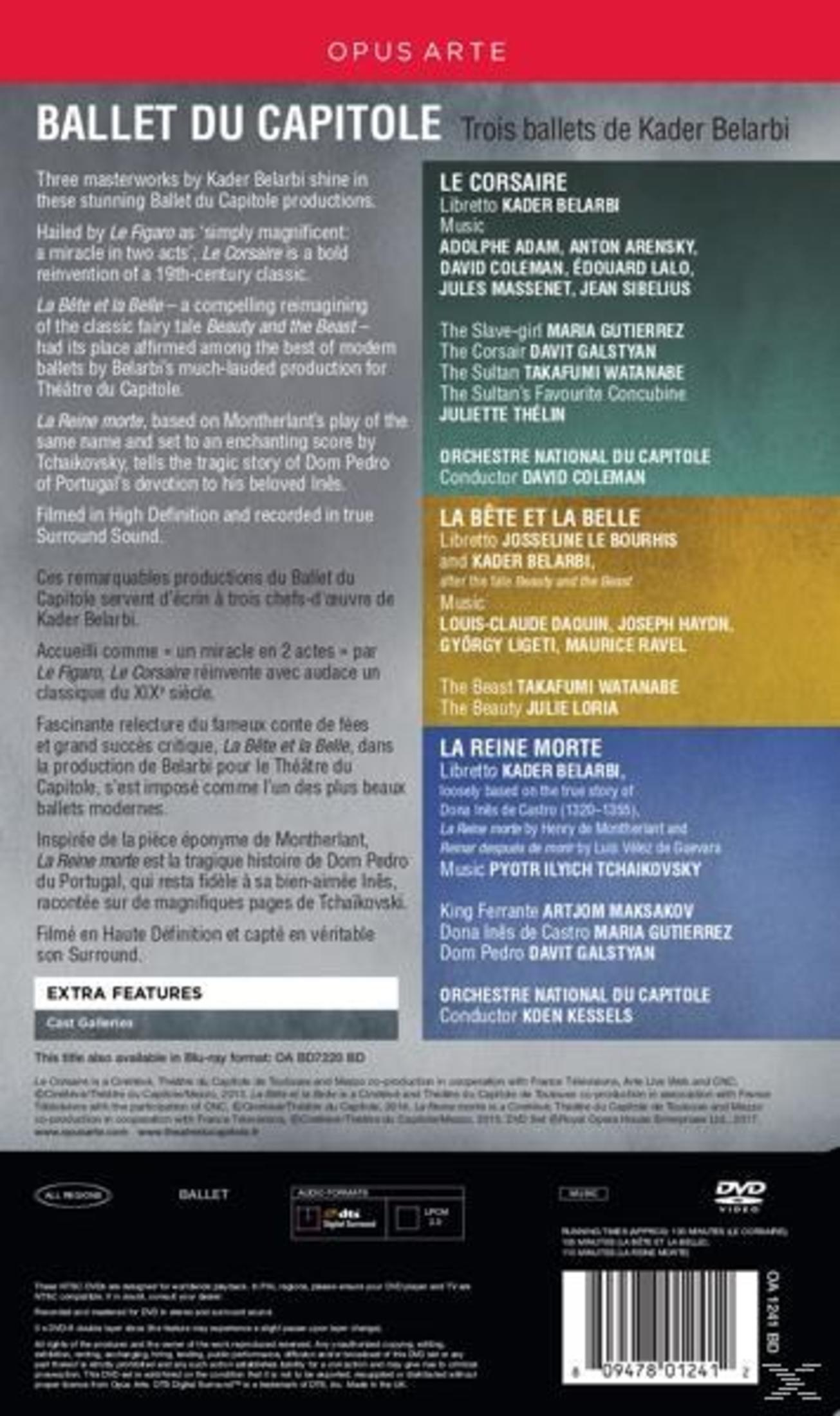 Quatrième de couverture d'un DVD. Texte sur fond bleu énumérant des titres, des noms et des logos.