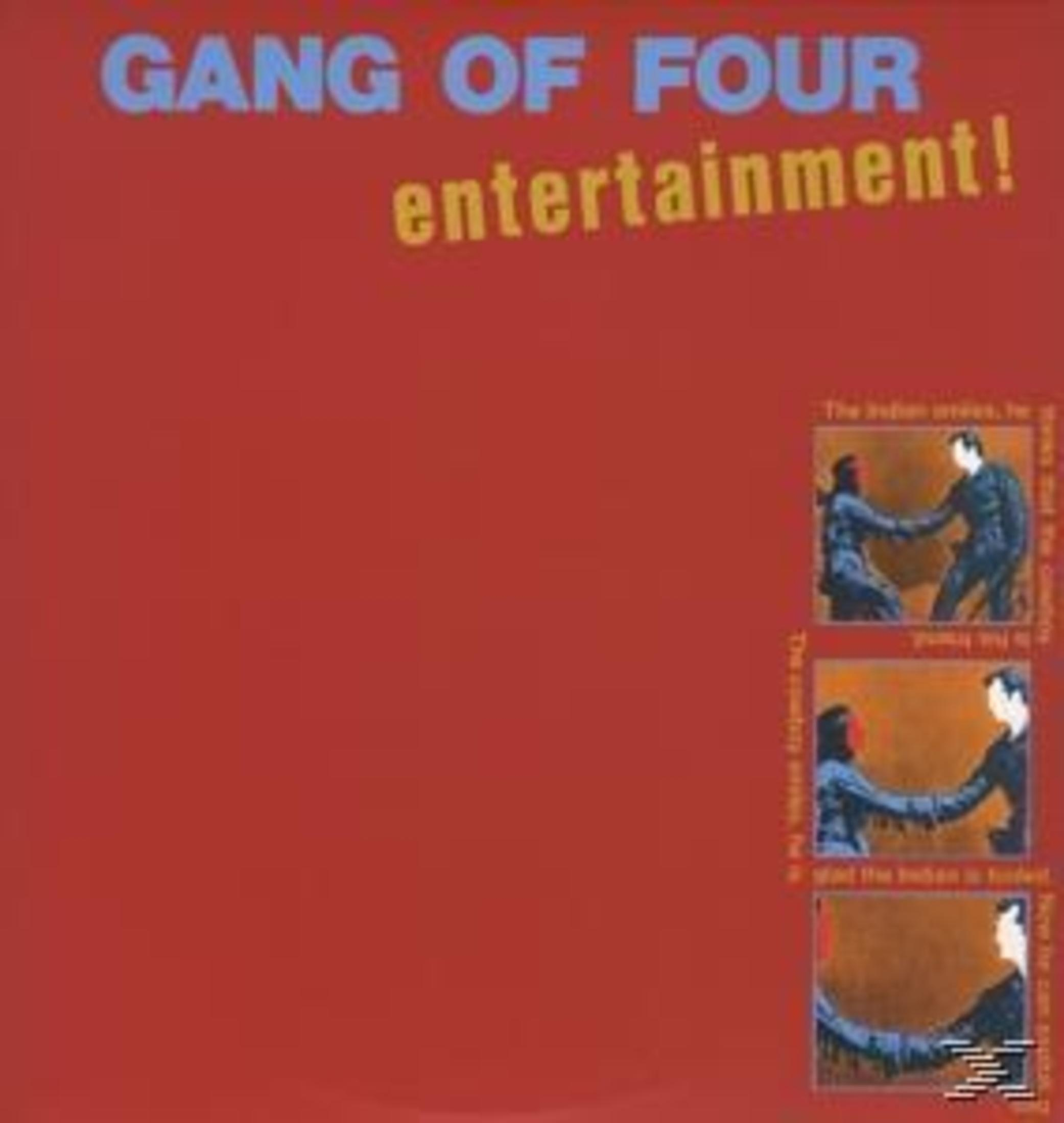 Gang of Four albumhoes met rode achtergrond en tekst.