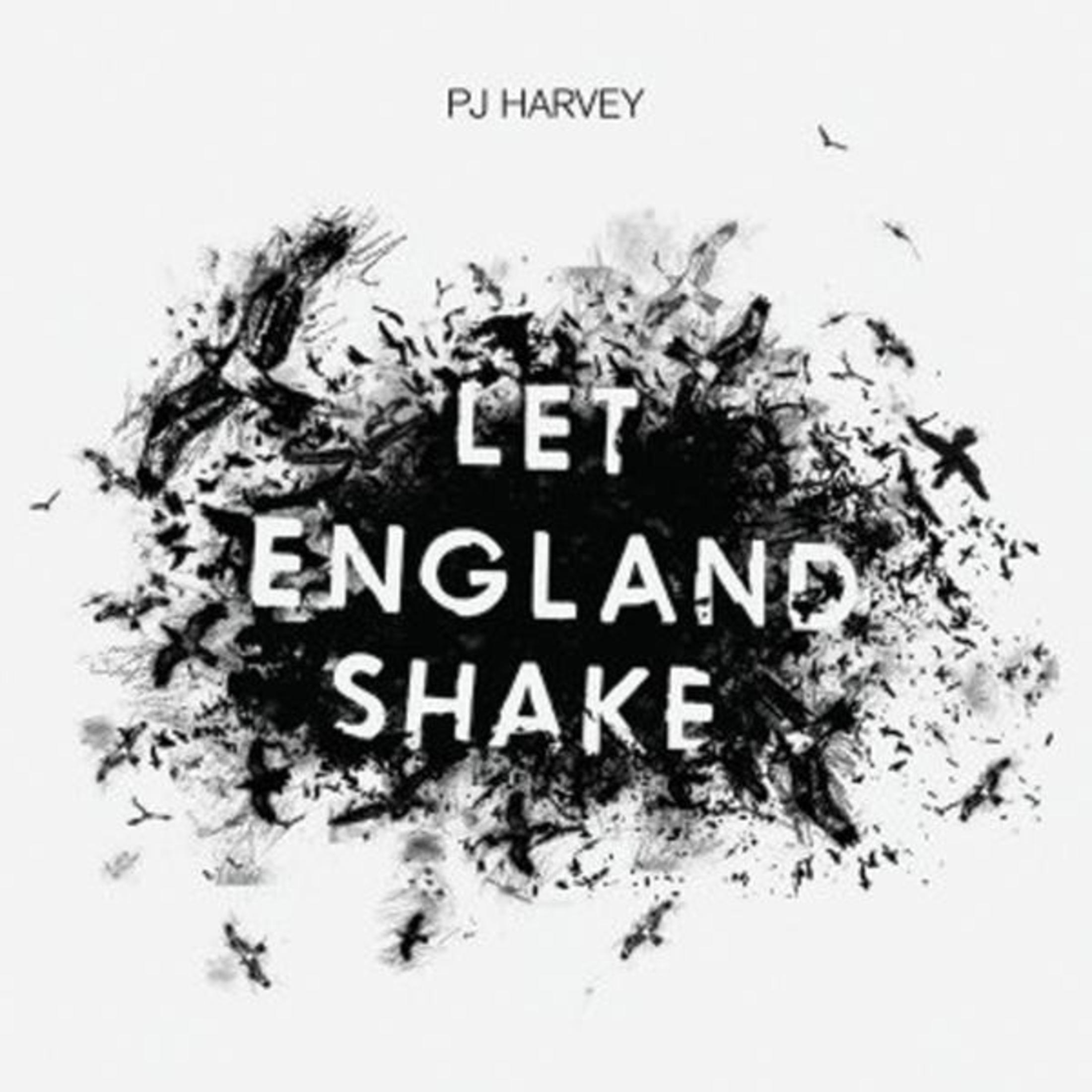 Pochette d'album avec une tache d'encre noire, des oiseaux volant autour et les mots Let England Shake.