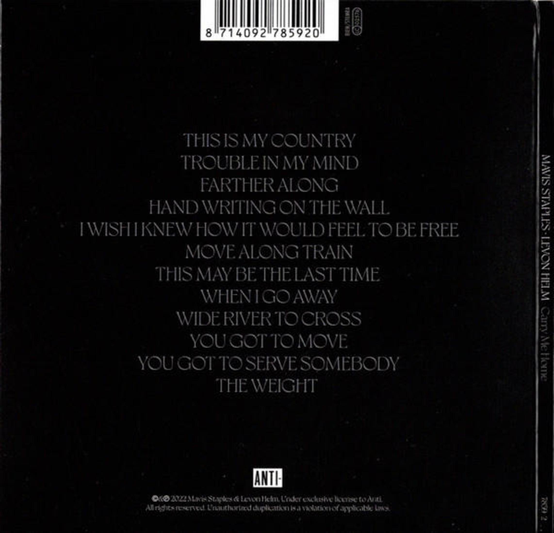 Album-Trackliste mit Texten auf schwarzem Hintergrund.