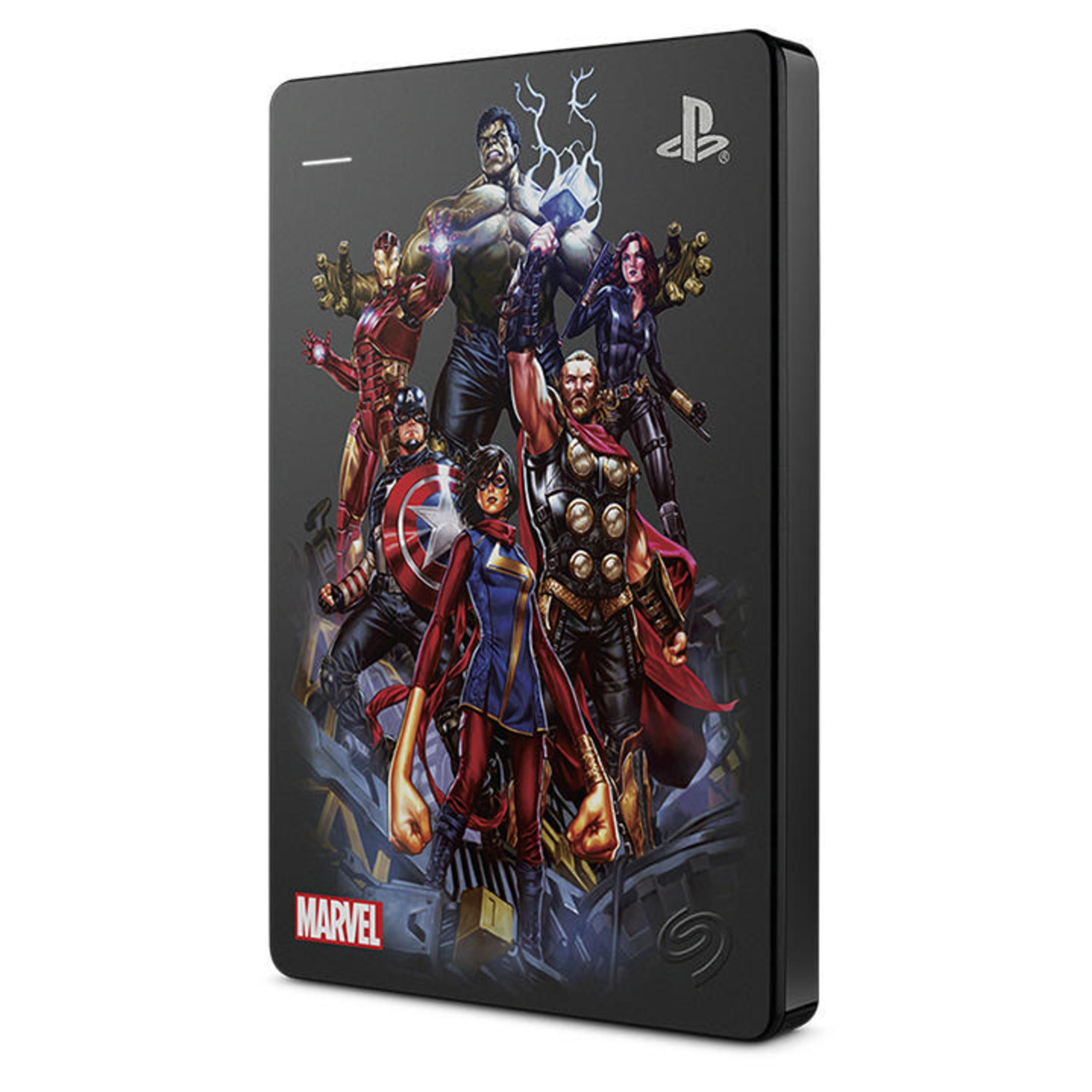 Hard disk nero con illustrazione dei Vendicatori Marvel. Vengono mostrati diversi eroi.