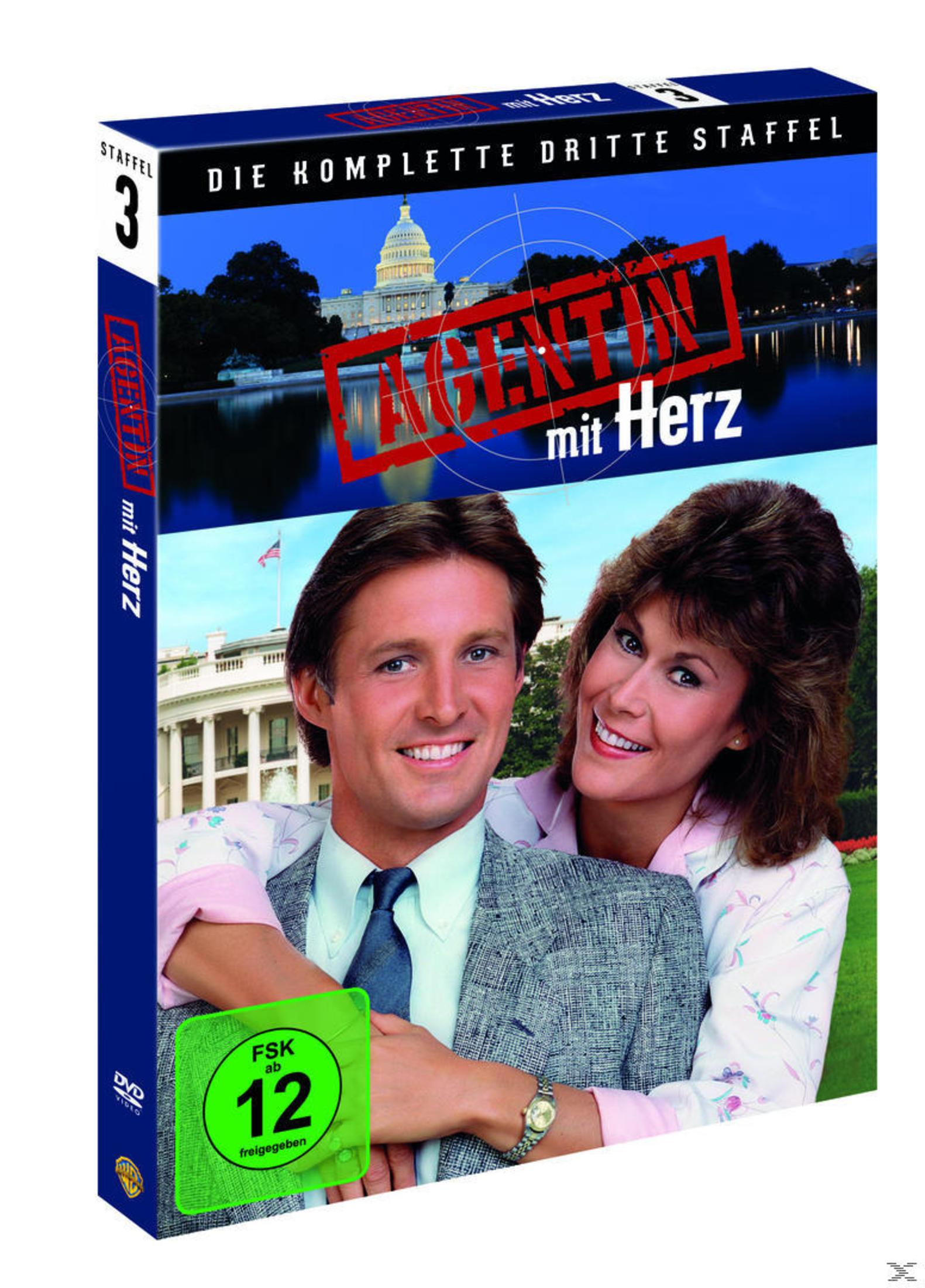 DVD-Hülle der dritten Staffel von „Agentin mit Herz“ mit einem Mann und einer Frau vor dem US-Kapitol.